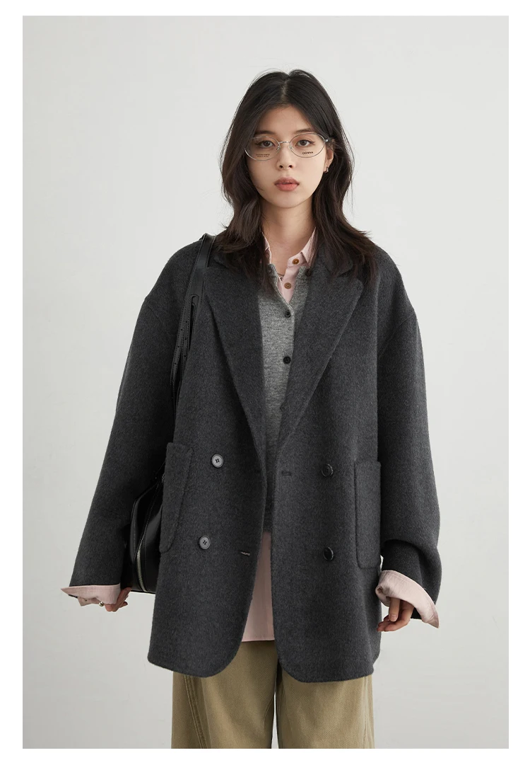 CHIC VEN New Women Woolen Coat Loose Solid Mid-length Double-sided Oversized Office Ladies Jackets Outerwear Autumn Winter 2026