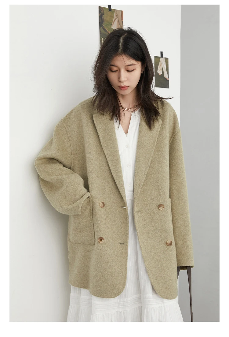 CHIC VEN New Women Woolen Coat Loose Solid Mid-length Double-sided Oversized Office Ladies Jackets Outerwear Autumn Winter 2026