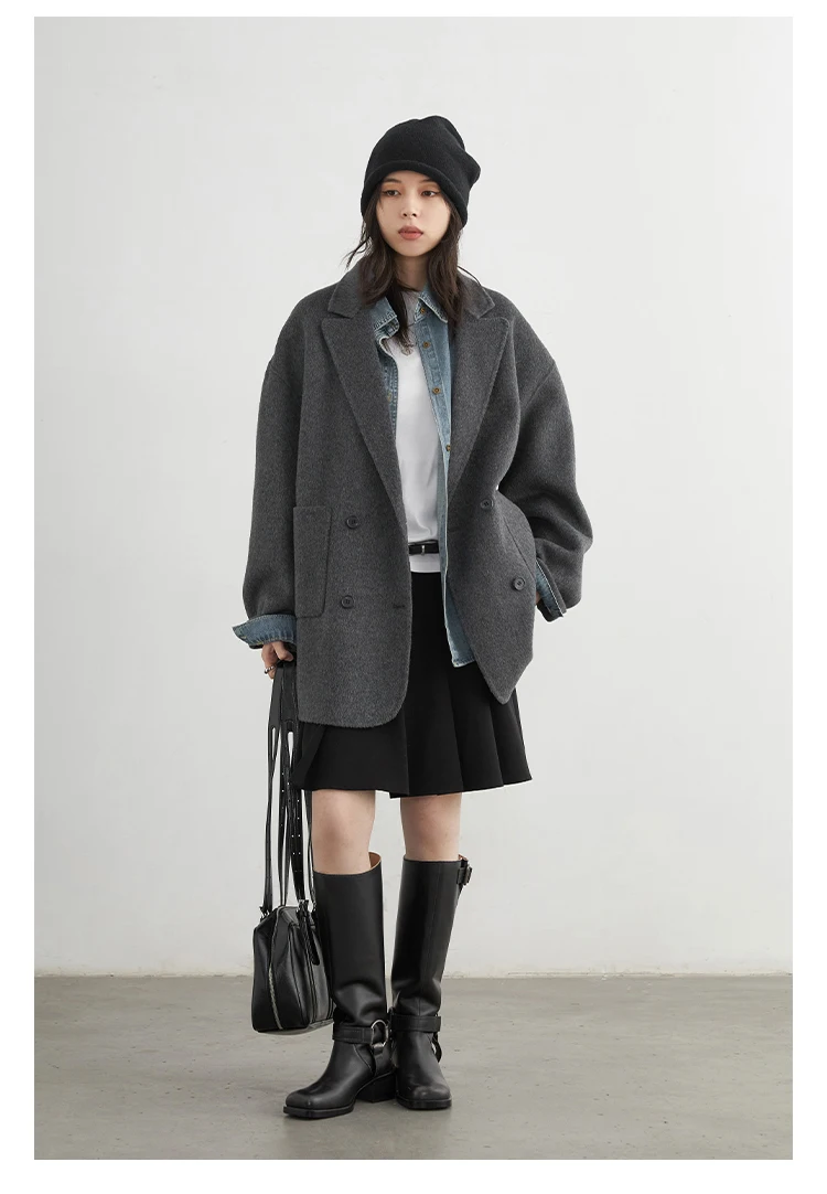 CHIC VEN New Women Woolen Coat Loose Solid Mid-length Double-sided Oversized Office Ladies Jackets Outerwear Autumn Winter 2026