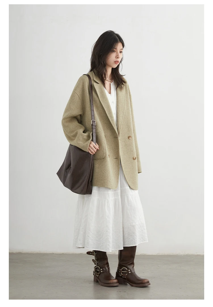 CHIC VEN New Women Woolen Coat Loose Solid Mid-length Double-sided Oversized Office Ladies Jackets Outerwear Autumn Winter 2026