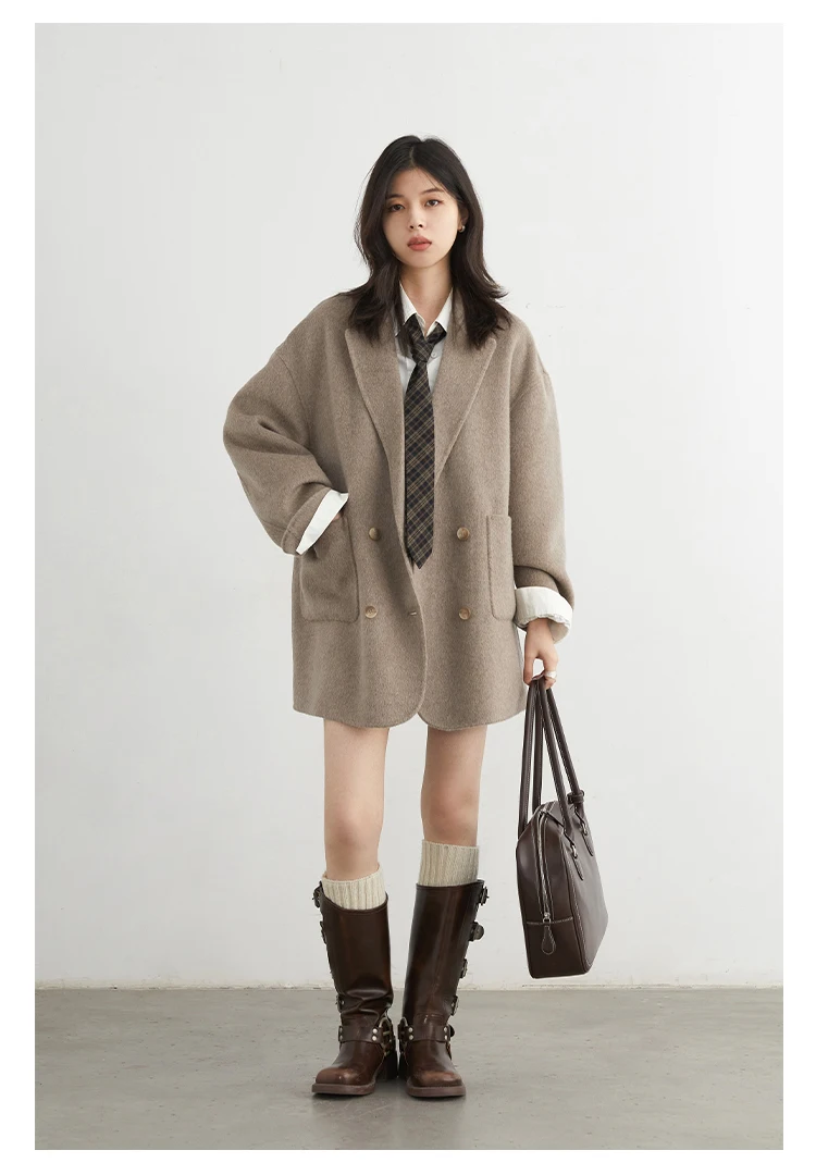 CHIC VEN New Women Woolen Coat Loose Solid Mid-length Double-sided Oversized Office Ladies Jackets Outerwear Autumn Winter 2026