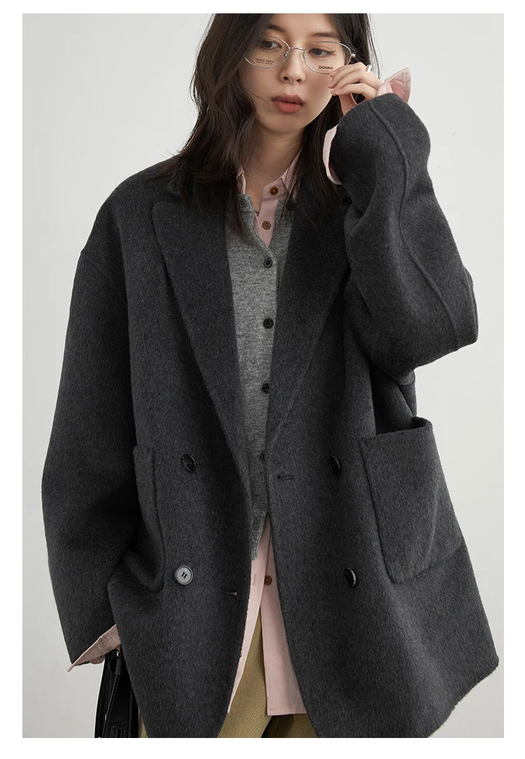 CHIC VEN New Women Woolen Coat Loose Solid Mid-length Double-sided Oversized Office Ladies Jackets Outerwear Autumn Winter 2026