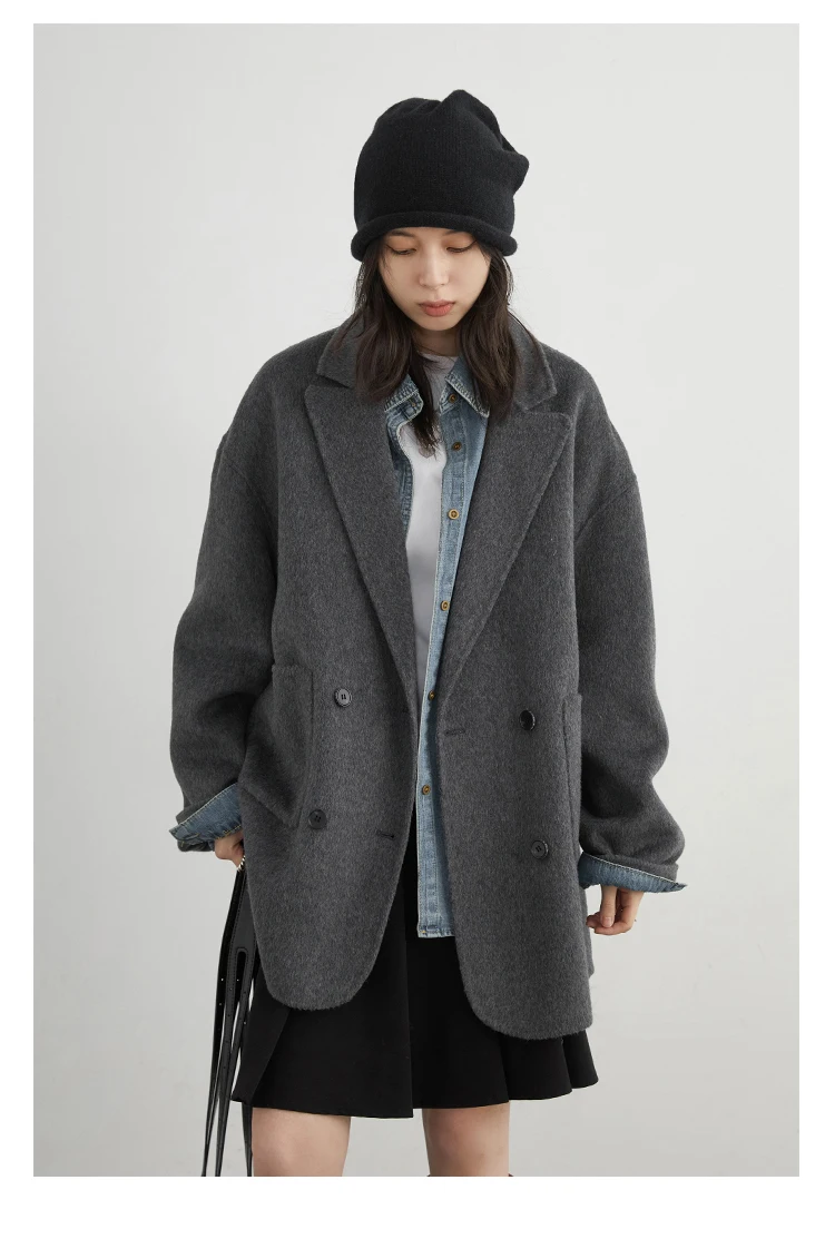 CHIC VEN New Women Woolen Coat Loose Solid Mid-length Double-sided Oversized Office Ladies Jackets Outerwear Autumn Winter 2026
