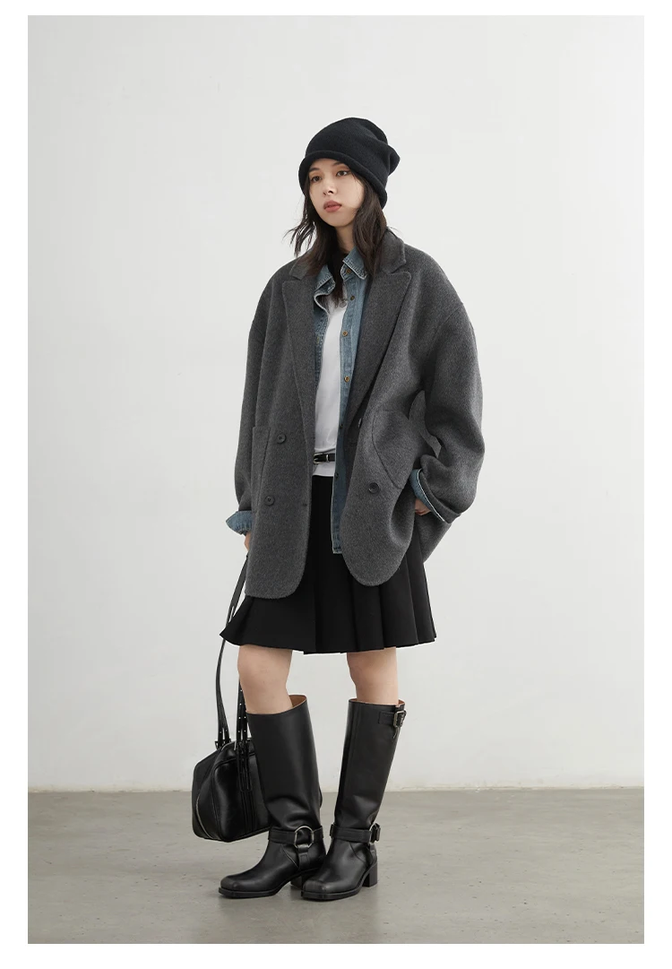 CHIC VEN New Women Woolen Coat Loose Solid Mid-length Double-sided Oversized Office Ladies Jackets Outerwear Autumn Winter 2026