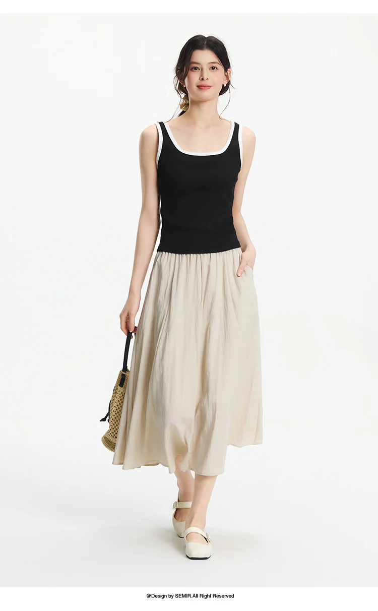 Semir Womens Skirt 2026 Elastic Waist Draped Split A Line Tops Loose Casual Style Soft Elegant Comfortable Daily Wear