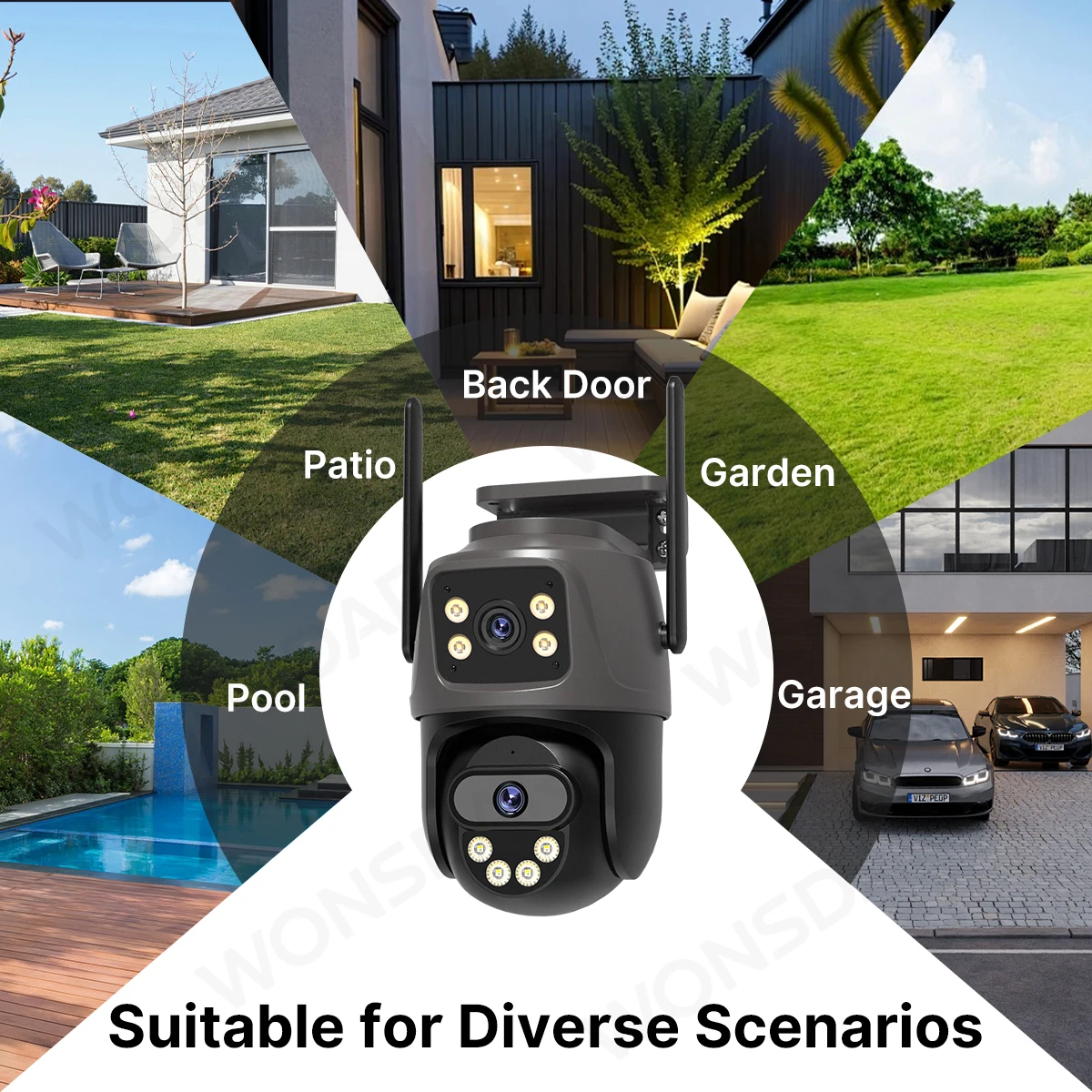 WONSDAR WIFI IP Camera Outdoor Dual Lens Security Camera 4K 8MP Ai Human Detection Security Protection Waterproof Camera PTZ ICsee