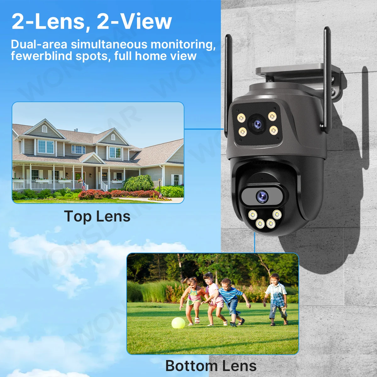 WONSDAR WIFI IP Camera Outdoor Dual Lens Security Camera 4K 8MP Ai Human Detection Security Protection Waterproof Camera PTZ ICsee