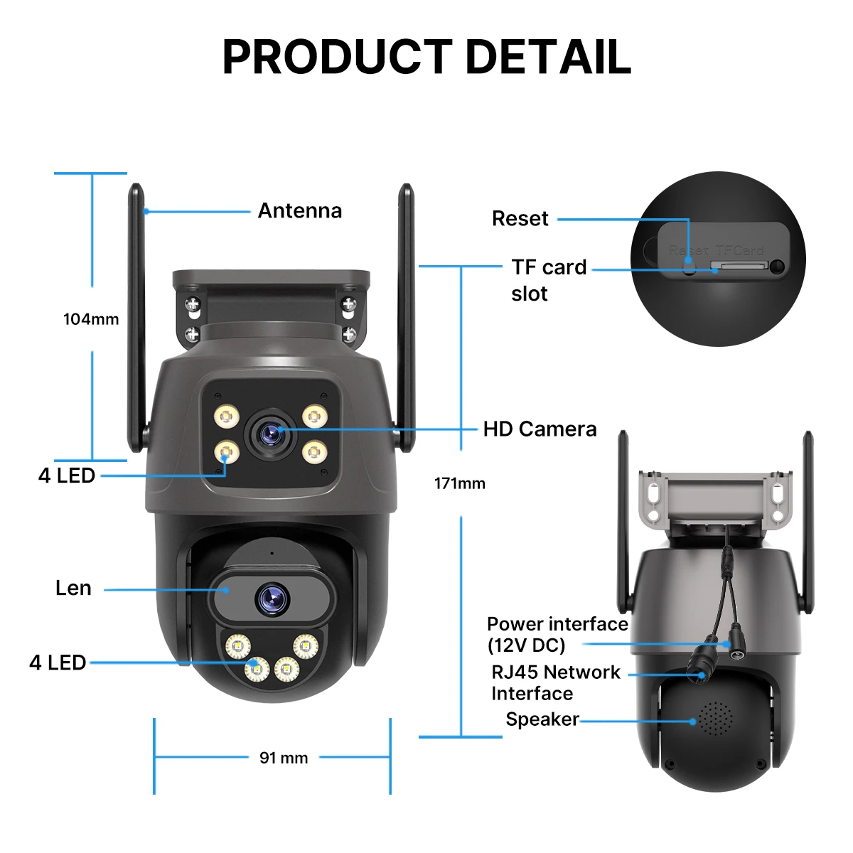 WONSDAR WIFI IP Camera Outdoor Dual Lens Security Camera 4K 8MP Ai Human Detection Security Protection Waterproof Camera PTZ ICsee