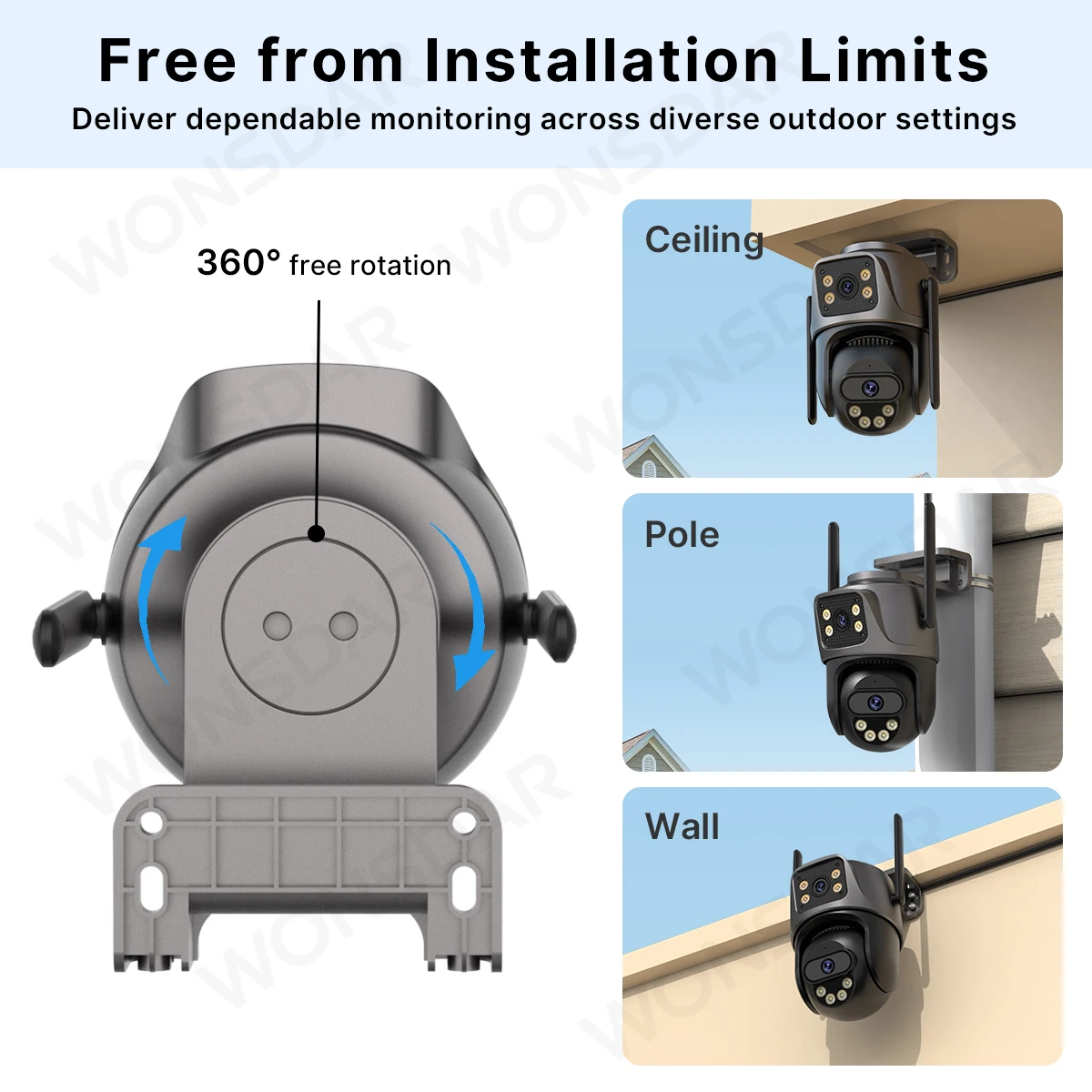 WONSDAR WIFI IP Camera Outdoor Dual Lens Security Camera 4K 8MP Ai Human Detection Security Protection Waterproof Camera PTZ ICsee