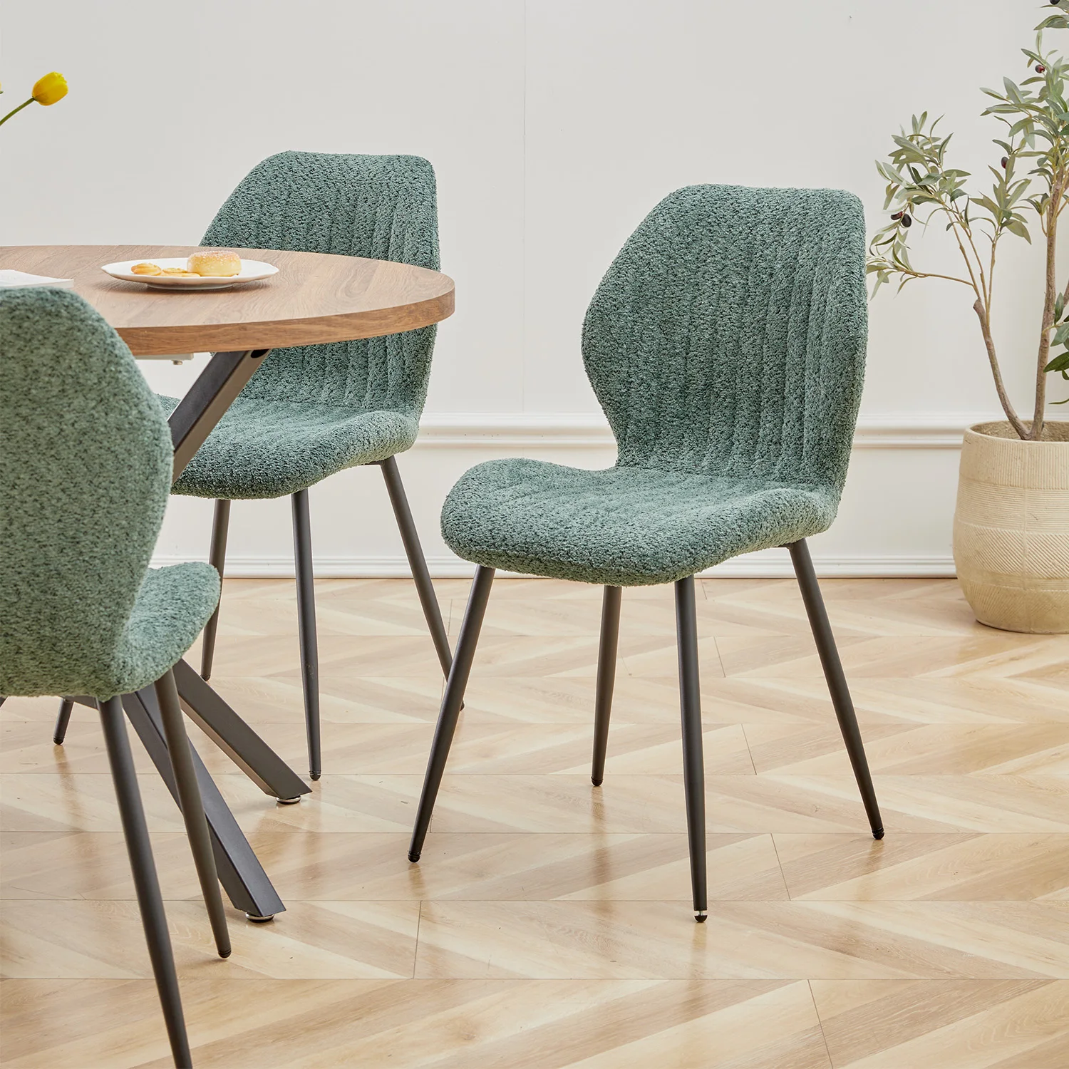 EGOONM Set of 2/4/6 Upholstered Padded Dining Chairs Linen Fabric Kitchen Chairs Metal Legs for Restaurant Cafe Home Room