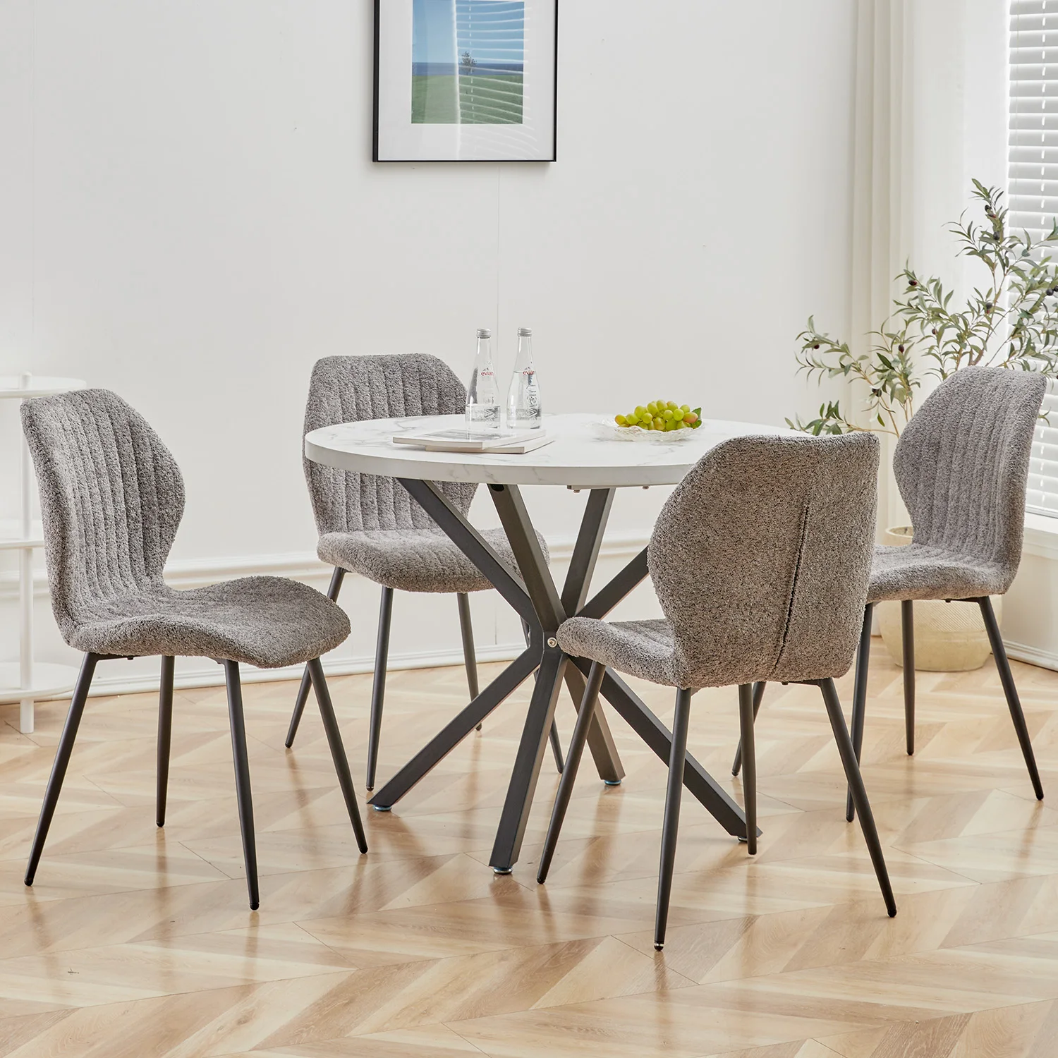 EGOONM Set of 2/4/6 Upholstered Padded Dining Chairs Linen Fabric Kitchen Chairs Metal Legs for Restaurant Cafe Home Room