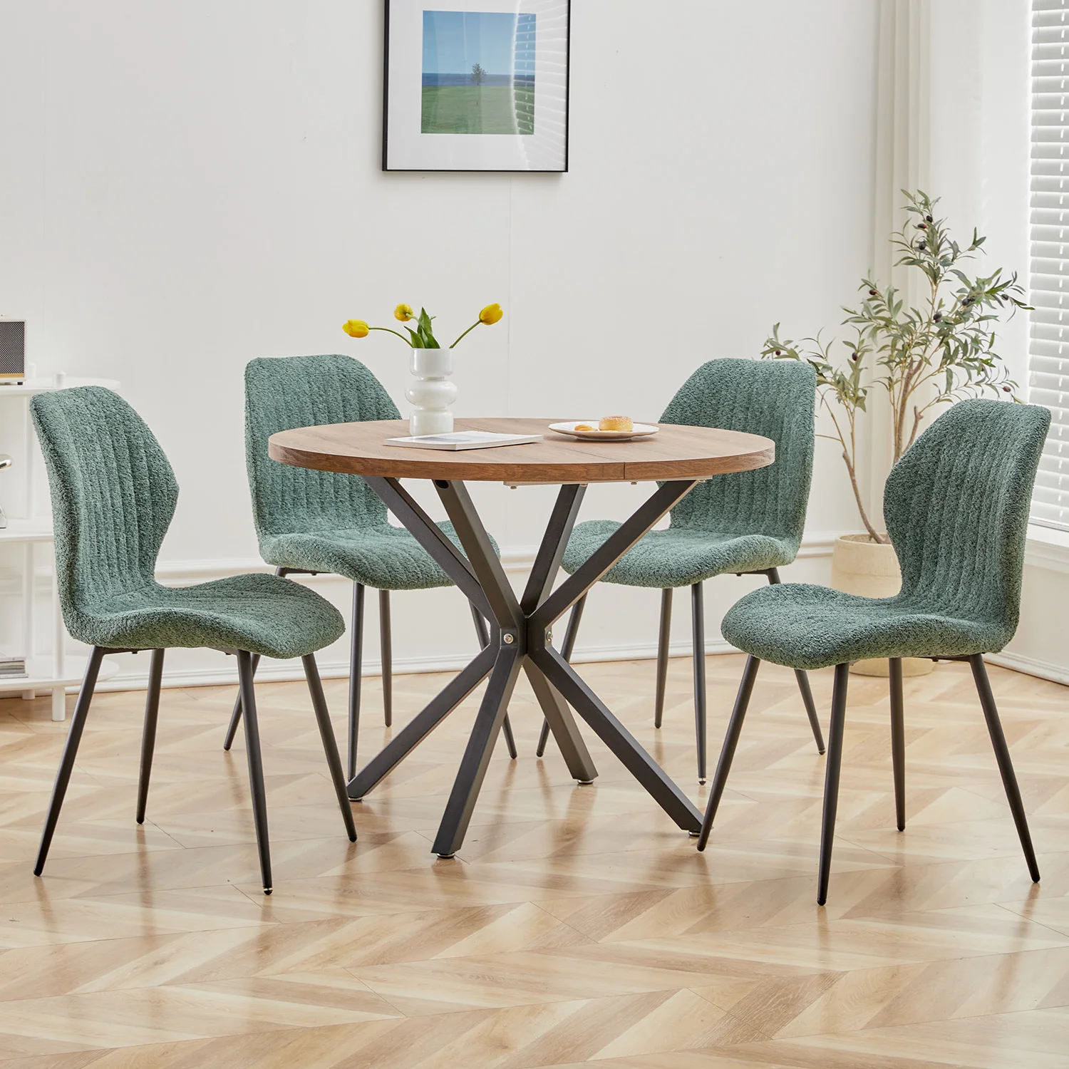 EGOONM Set of 2/4/6 Upholstered Padded Dining Chairs Linen Fabric Kitchen Chairs Metal Legs for Restaurant Cafe Home Room