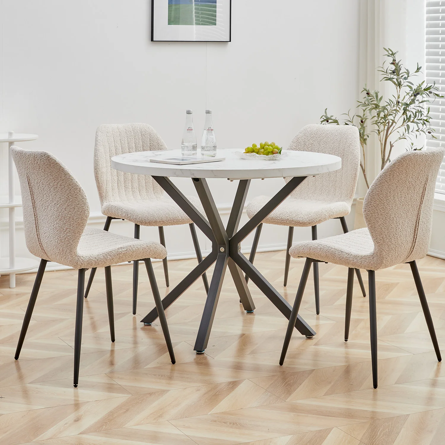 EGOONM Set of 2/4/6 Upholstered Padded Dining Chairs Linen Fabric Kitchen Chairs Metal Legs for Restaurant Cafe Home Room