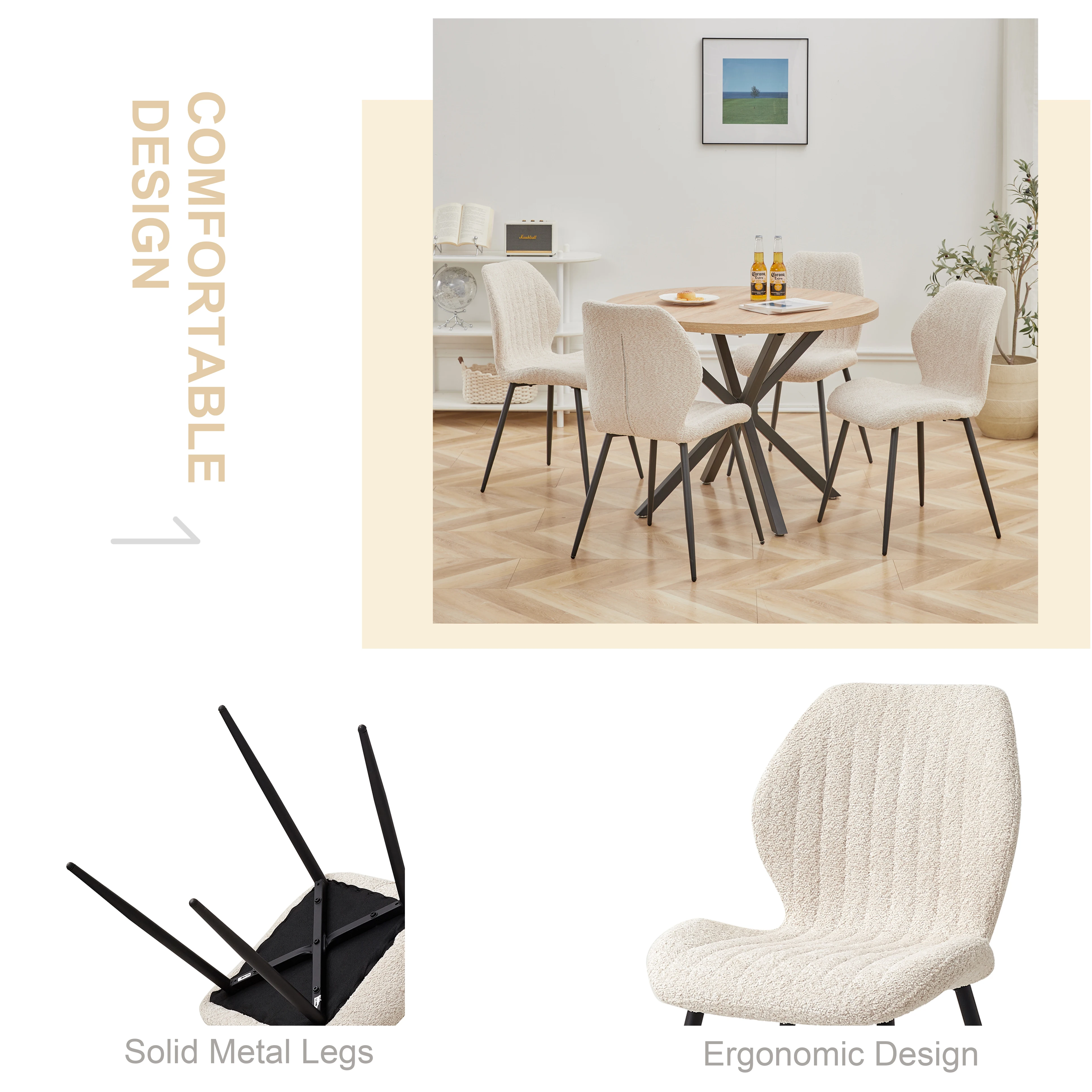 EGOONM Set of 2/4/6 Upholstered Padded Dining Chairs Linen Fabric Kitchen Chairs Metal Legs for Restaurant Cafe Home Room
