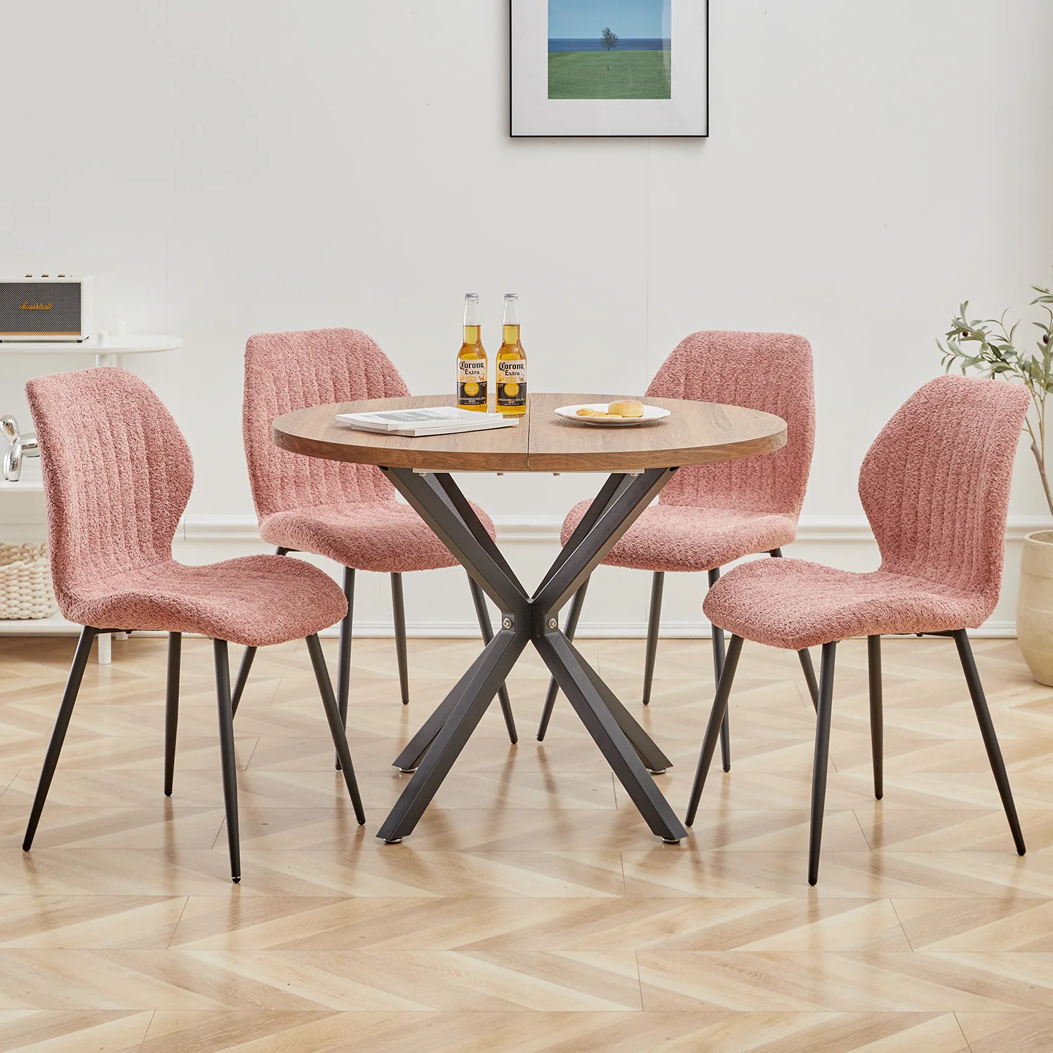 EGOONM Set of 2/4/6 Upholstered Padded Dining Chairs Linen Fabric Kitchen Chairs Metal Legs for Restaurant Cafe Home Room