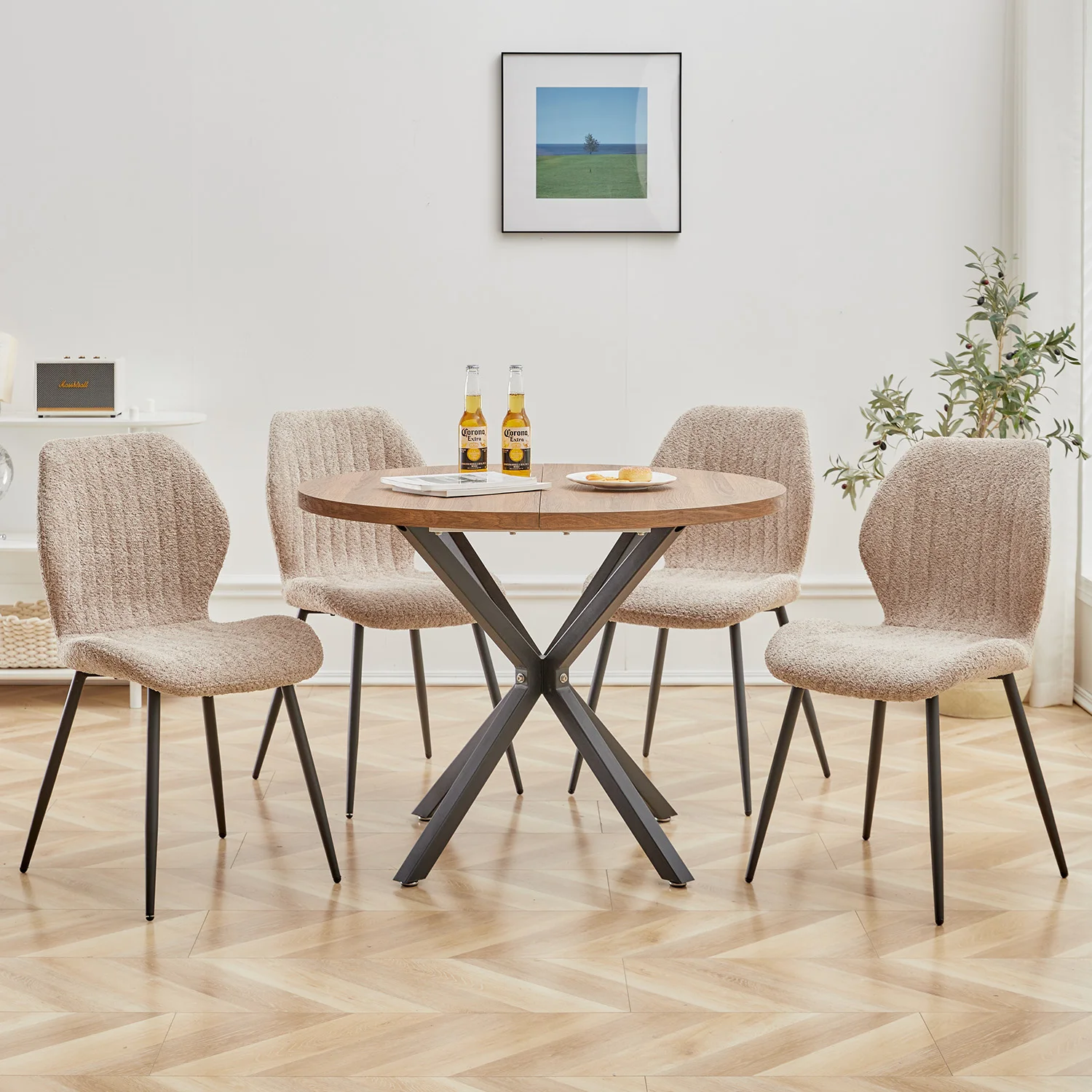 EGOONM Set of 2/4/6 Upholstered Padded Dining Chairs Linen Fabric Kitchen Chairs Metal Legs for Restaurant Cafe Home Room