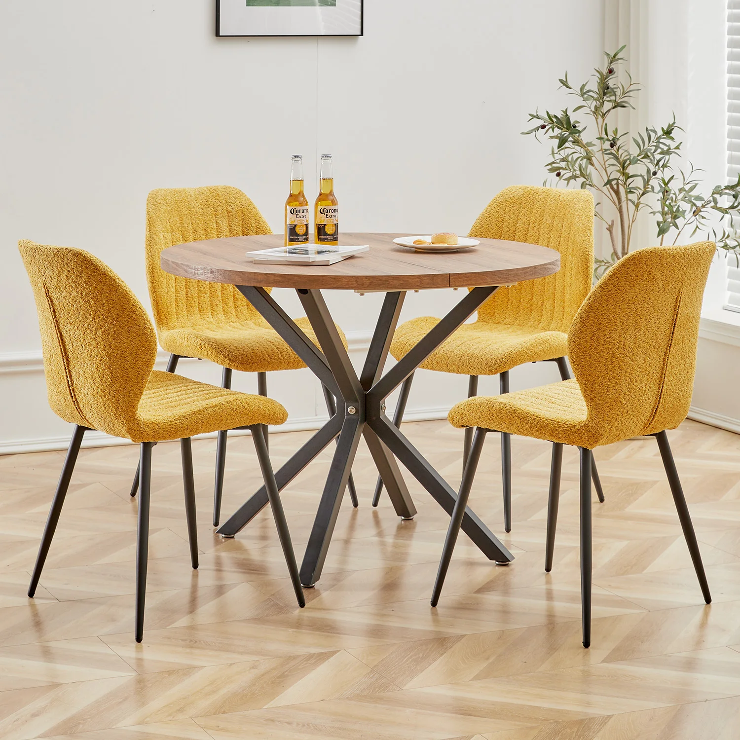 EGOONM Set of 2/4/6 Upholstered Padded Dining Chairs Linen Fabric Kitchen Chairs Metal Legs for Restaurant Cafe Home Room