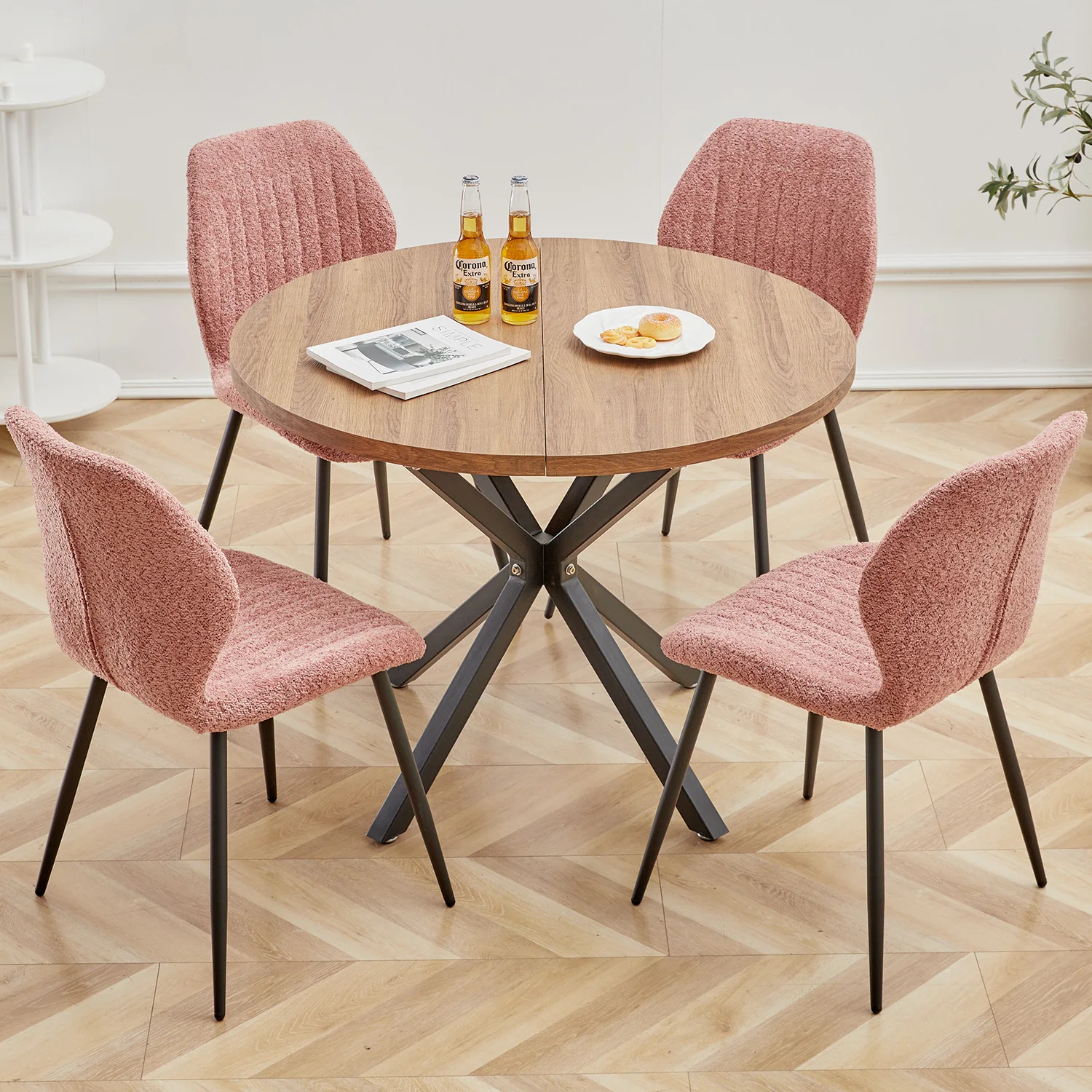 EGOONM Set of 2/4/6 Upholstered Padded Dining Chairs Linen Fabric Kitchen Chairs Metal Legs for Restaurant Cafe Home Room