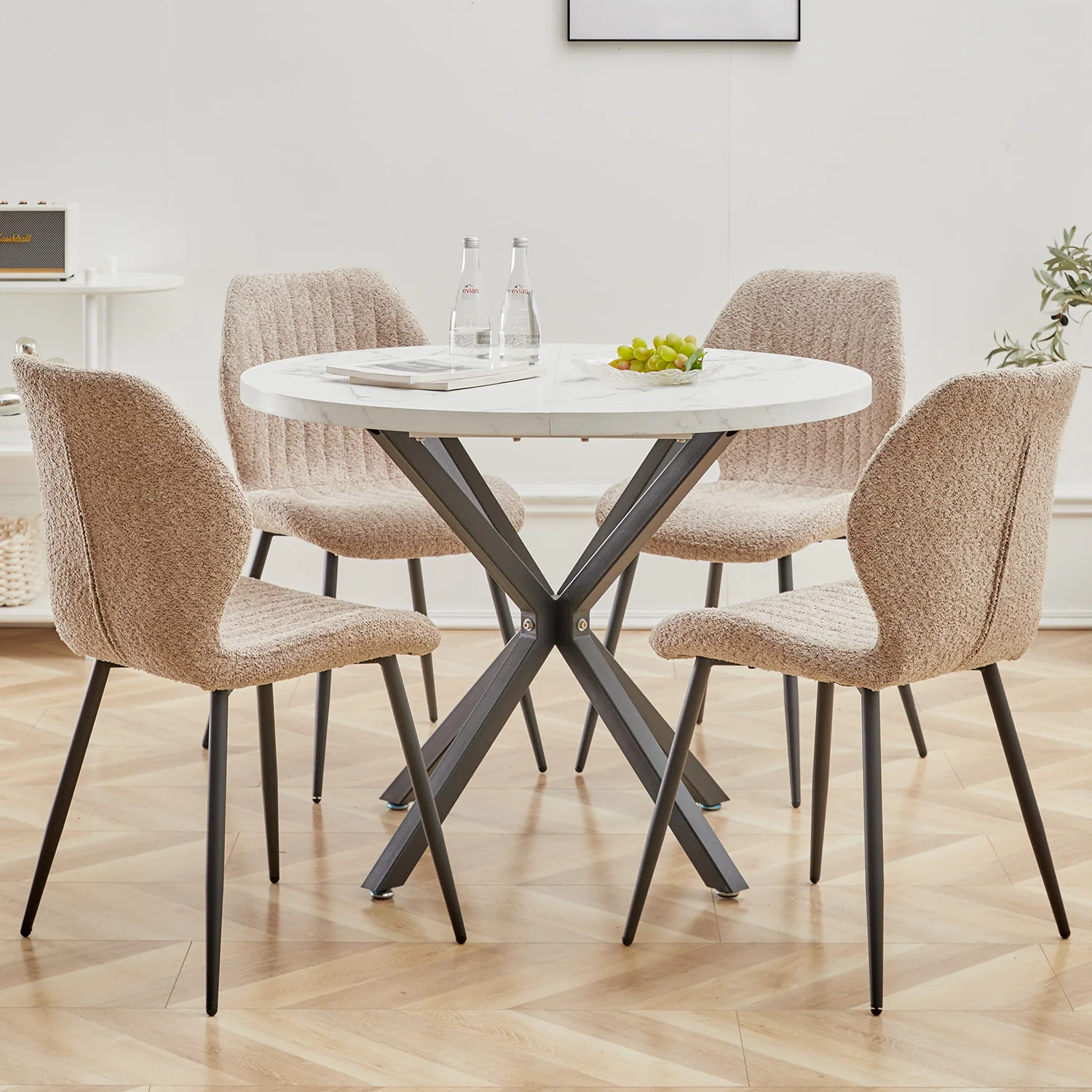 EGOONM Set of 2/4/6 Upholstered Padded Dining Chairs Linen Fabric Kitchen Chairs Metal Legs for Restaurant Cafe Home Room