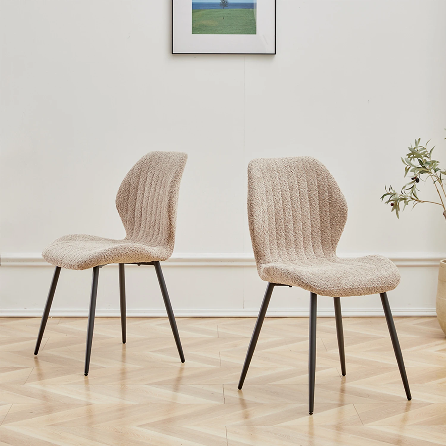 EGOONM Set of 2/4/6 Upholstered Padded Dining Chairs Linen Fabric Kitchen Chairs Metal Legs for Restaurant Cafe Home Room