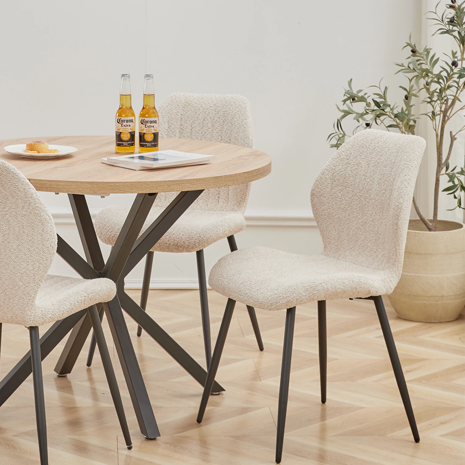 EGOONM Set of 2/4/6 Upholstered Padded Dining Chairs Linen Fabric Kitchen Chairs Metal Legs for Restaurant Cafe Home Room
