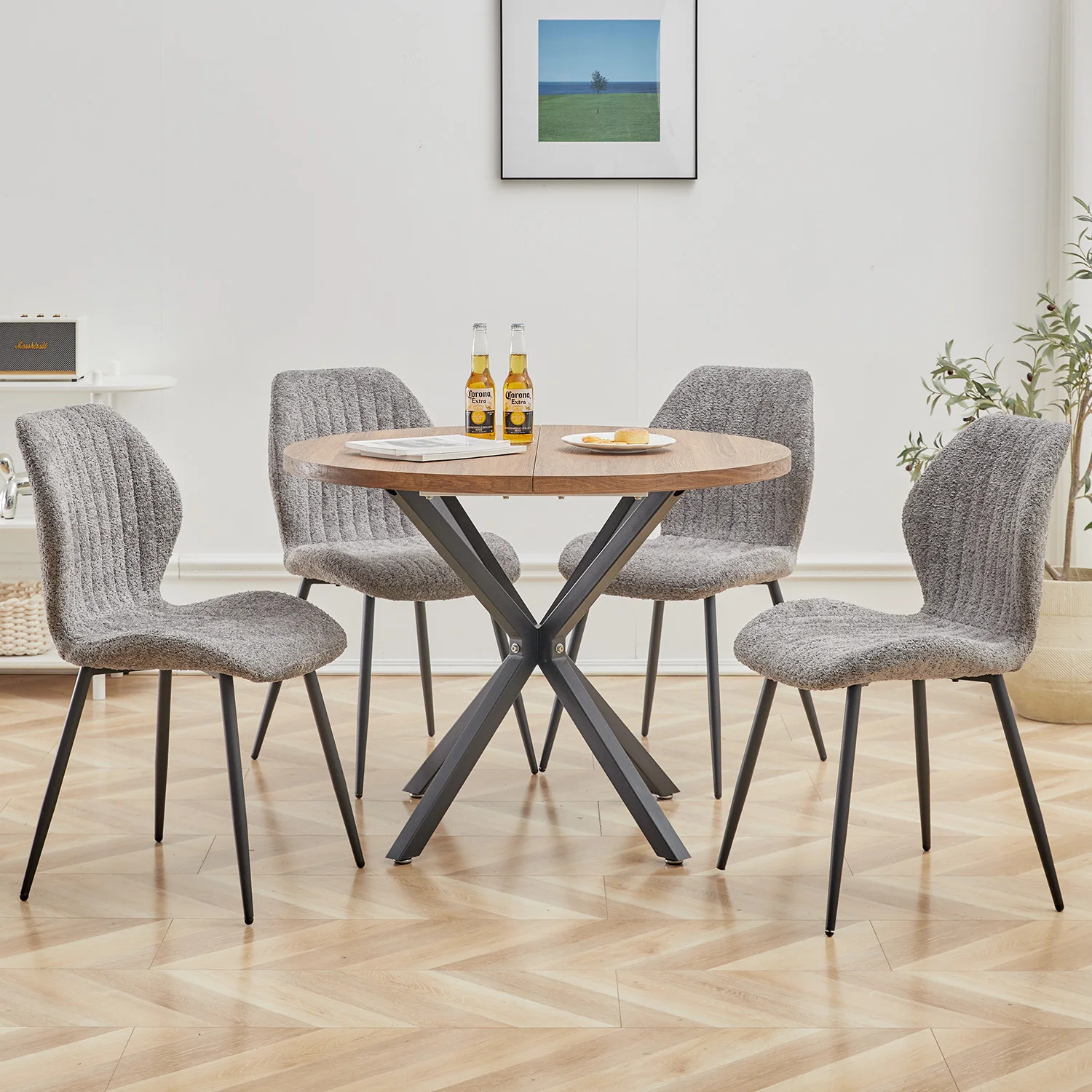 EGOONM Set of 2/4/6 Upholstered Padded Dining Chairs Linen Fabric Kitchen Chairs Metal Legs for Restaurant Cafe Home Room