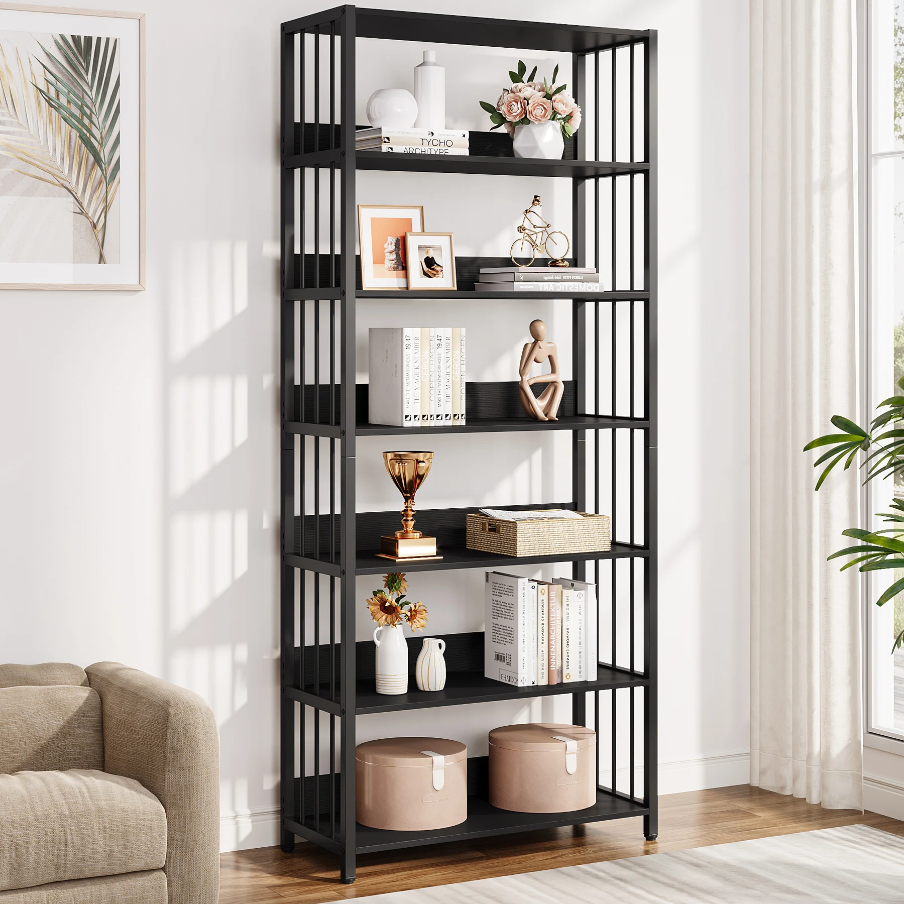 Tribesigns Bookshelf Storage Rack Standing Shelf 5 Tier Industrial Sturdy Bookshelf with Iron Pipe Frame