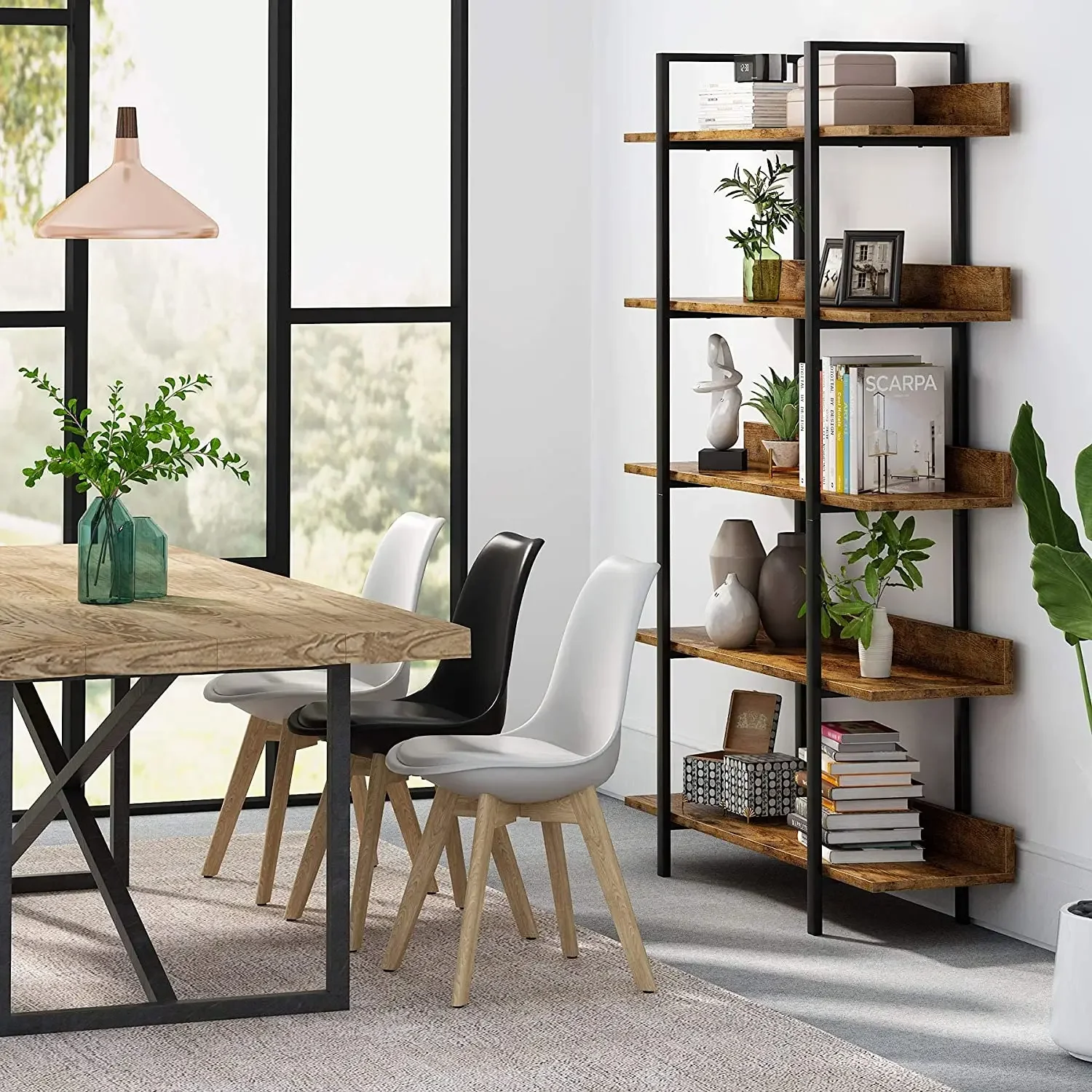 Tribesigns Bookshelf Storage Rack Standing Shelf 5 Tier Industrial Sturdy Bookshelf with Iron Pipe Frame
