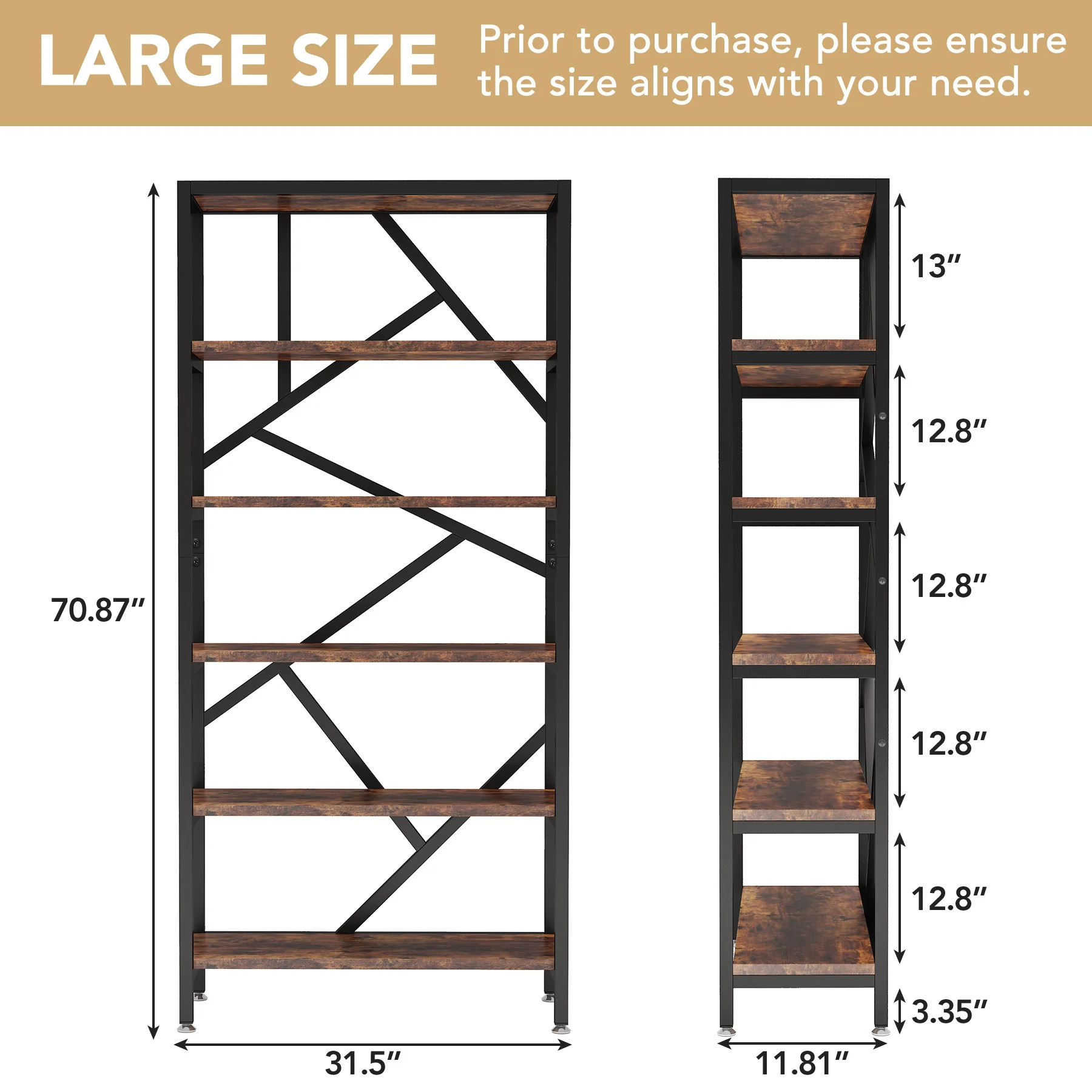 Tribesigns Bookshelf Storage Rack Standing Shelf 5 Tier Industrial Sturdy Bookshelf with Iron Pipe Frame