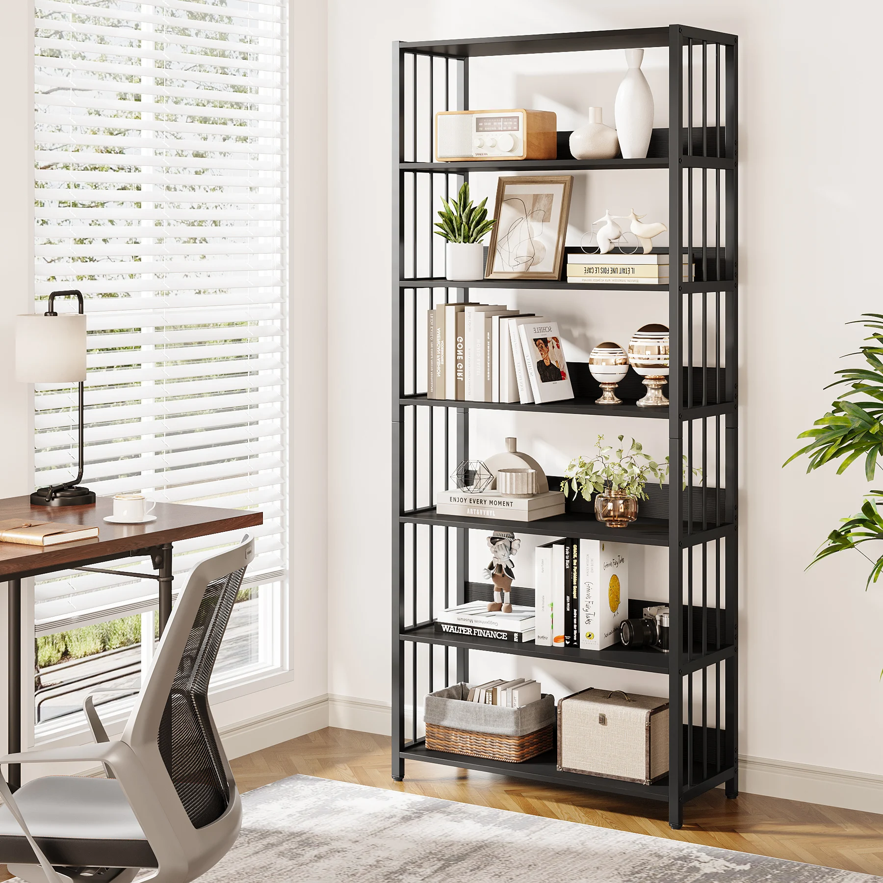 Tribesigns Bookshelf Storage Rack Standing Shelf 5 Tier Industrial Sturdy Bookshelf with Iron Pipe Frame