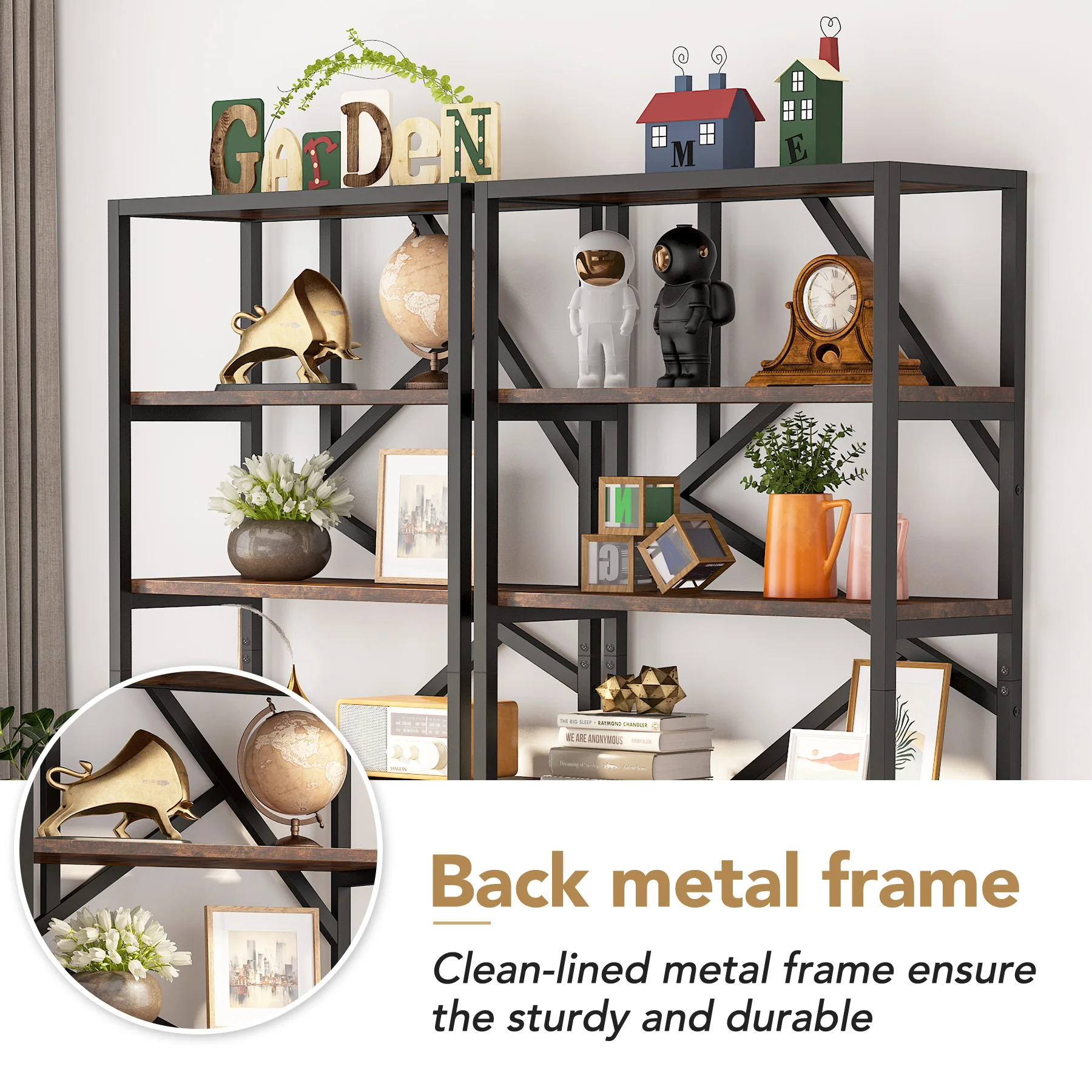 Tribesigns Bookshelf Storage Rack Standing Shelf 5 Tier Industrial Sturdy Bookshelf with Iron Pipe Frame