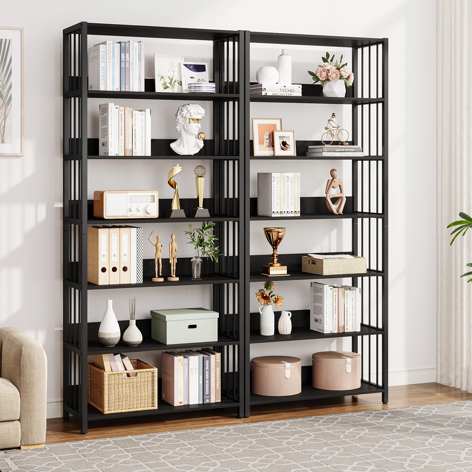 Tribesigns Bookshelf Storage Rack Standing Shelf 5 Tier Industrial Sturdy Bookshelf with Iron Pipe Frame