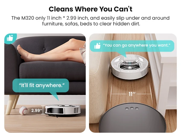Lefant M320 6000Pa Powerful Suction Robot Vacuum Cleaner with Mop ,210 Mins Runtime,800ML Visible Dustbin,Carpet Detection