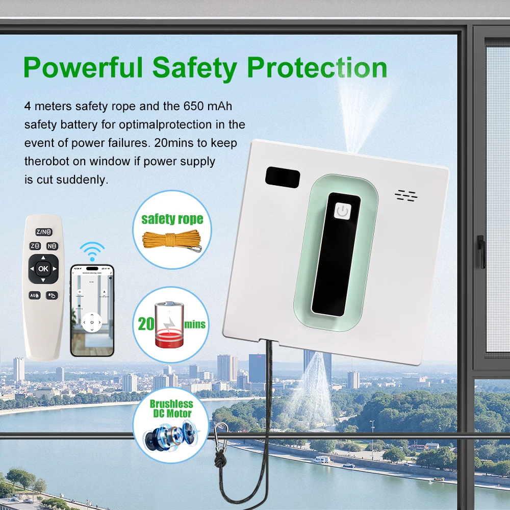 PuRuiKai Robot Electric Automatic Window Cleaning Robotic , With APP/Remote Control,With Voice Broadcast Two-way Automatic Spray