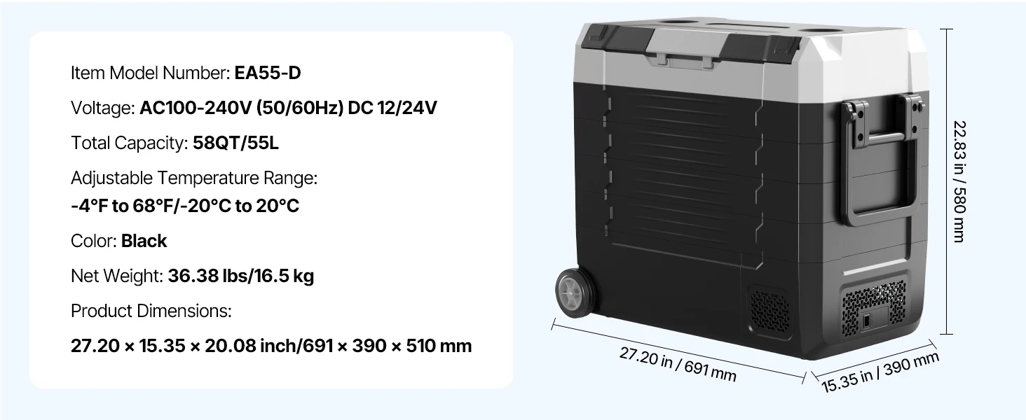 SucceBuy 35L 45L 55L Portable Foldable Handle Car Refrigerator with Wheel -4°F to 68°F Truck Refrigerator with APP Control Compressor Freezer for Camping Picnics Car Home Traval