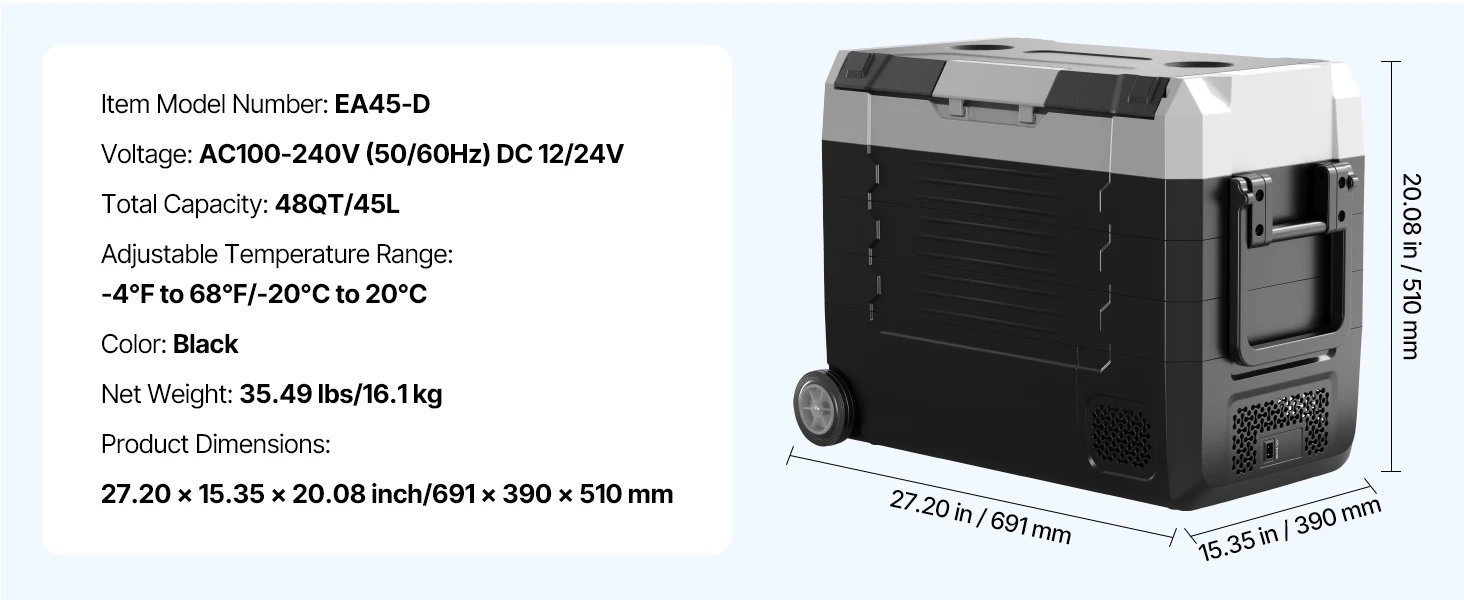 SucceBuy 35L 45L 55L Portable Foldable Handle Car Refrigerator with Wheel -4°F to 68°F Truck Refrigerator with APP Control Compressor Freezer for Camping Picnics Car Home Traval