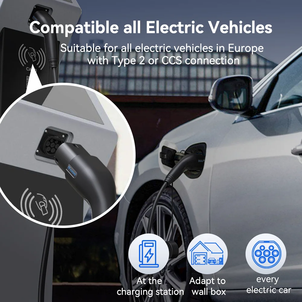 Khons EV Charging Cable Type2 To Type2 Charger Cable 22kw 32A EV Charger Female Plug To Male Plug EVSE Charging 5M TPU Cable