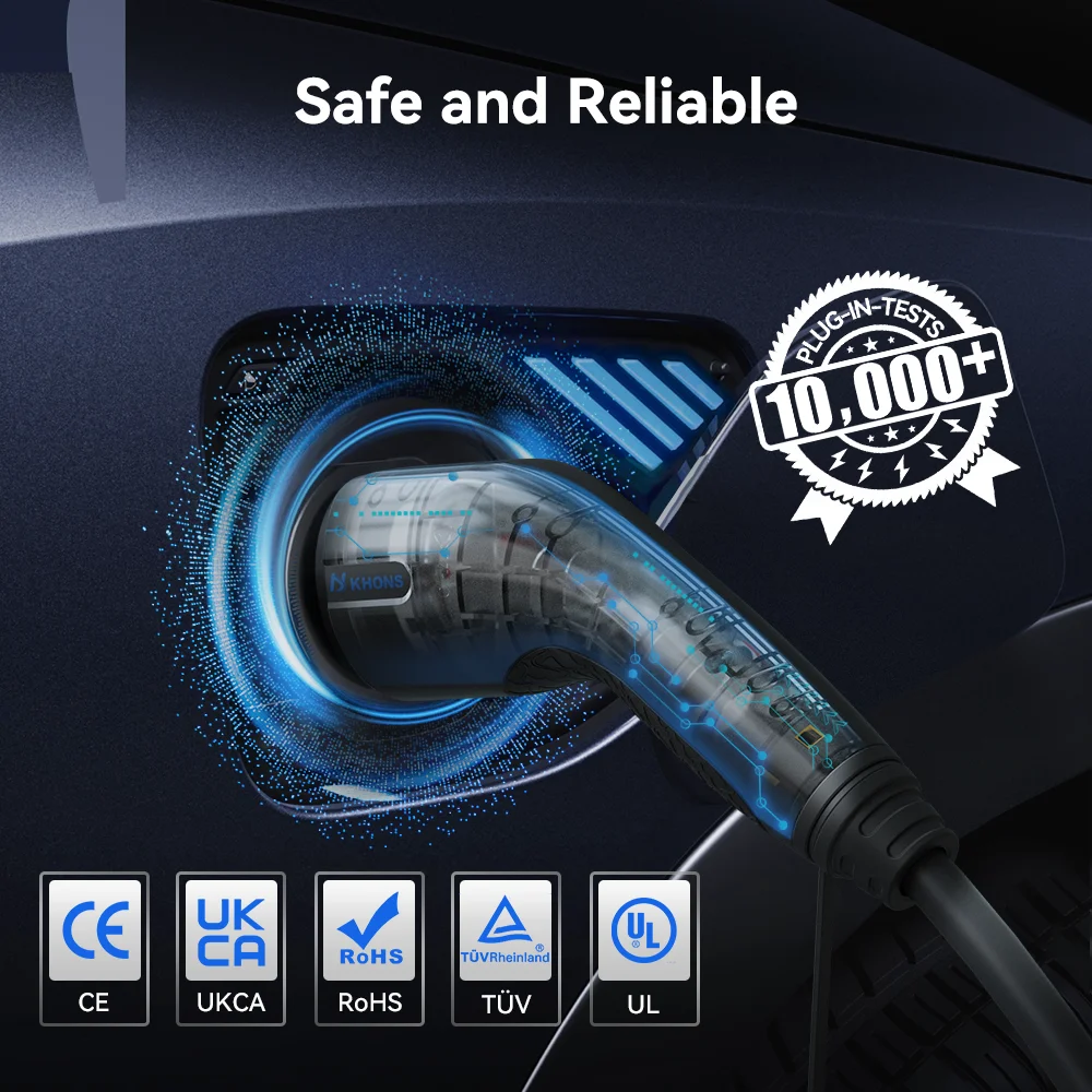 Khons EV Charging Cable Type2 To Type2 Charger Cable 22kw 32A EV Charger Female Plug To Male Plug EVSE Charging 5M TPU Cable