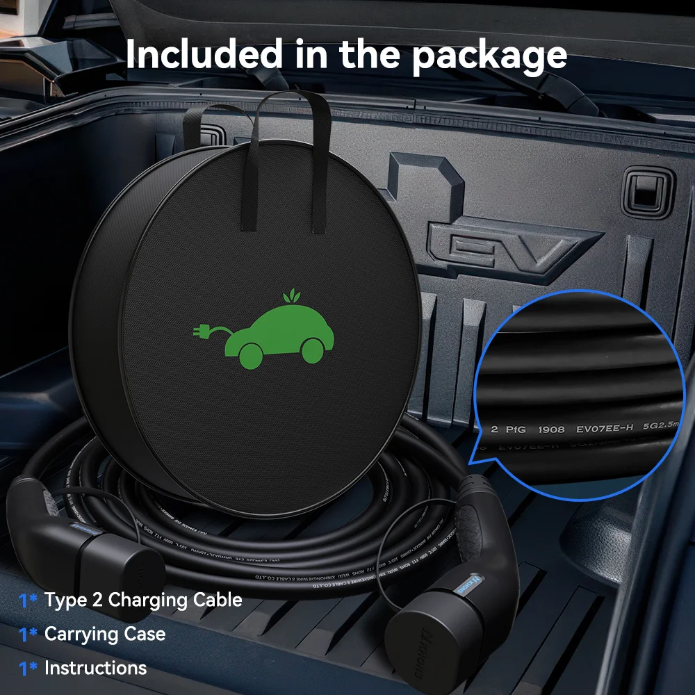 Khons EV Charging Cable Type2 To Type2 Charger Cable 22kw 32A EV Charger Female Plug To Male Plug EVSE Charging 5M TPU Cable