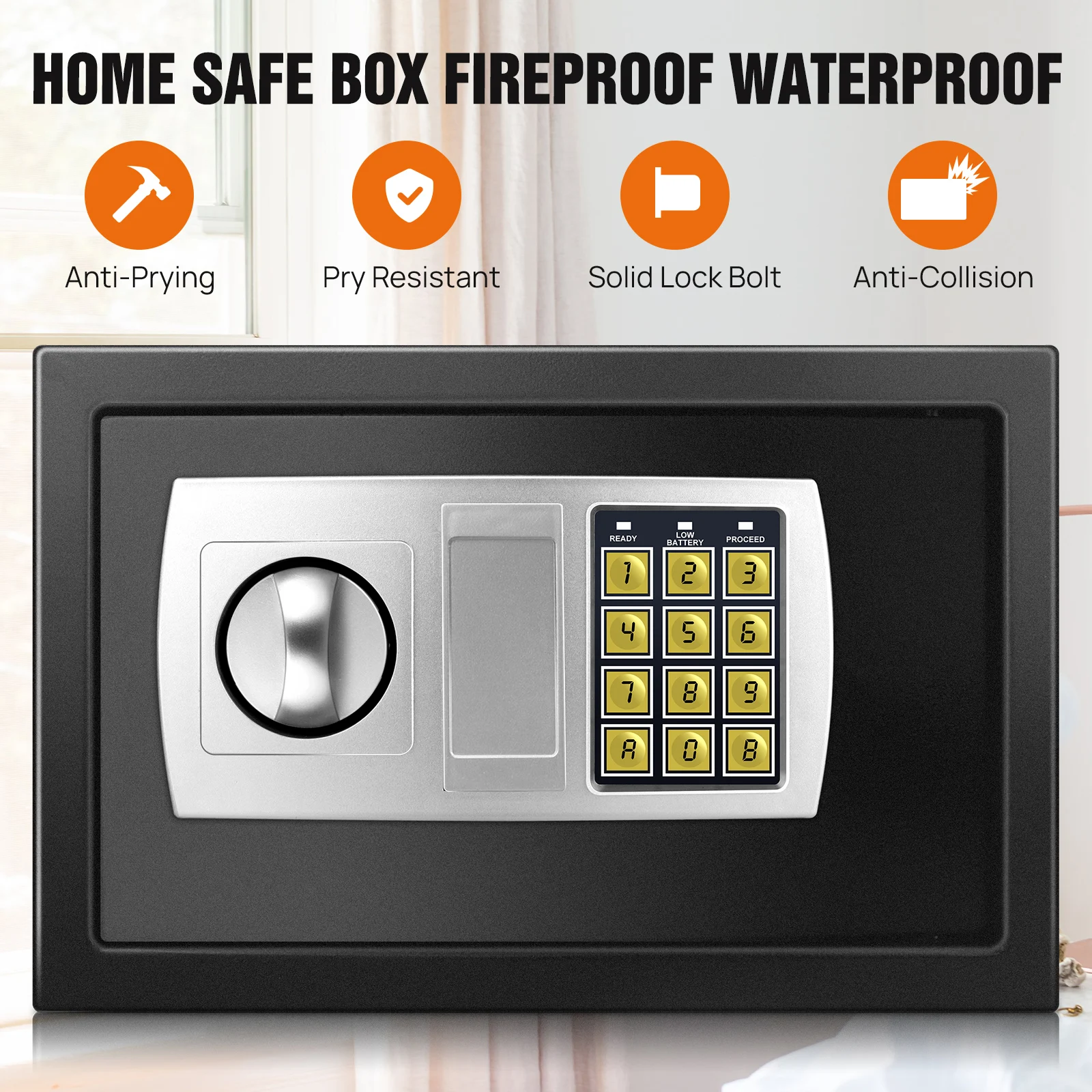 Safes for Home Fireproof Waterproof with 2 Manual Override Keys,Security Safe Cash Box with Double Digital Keypad and Key