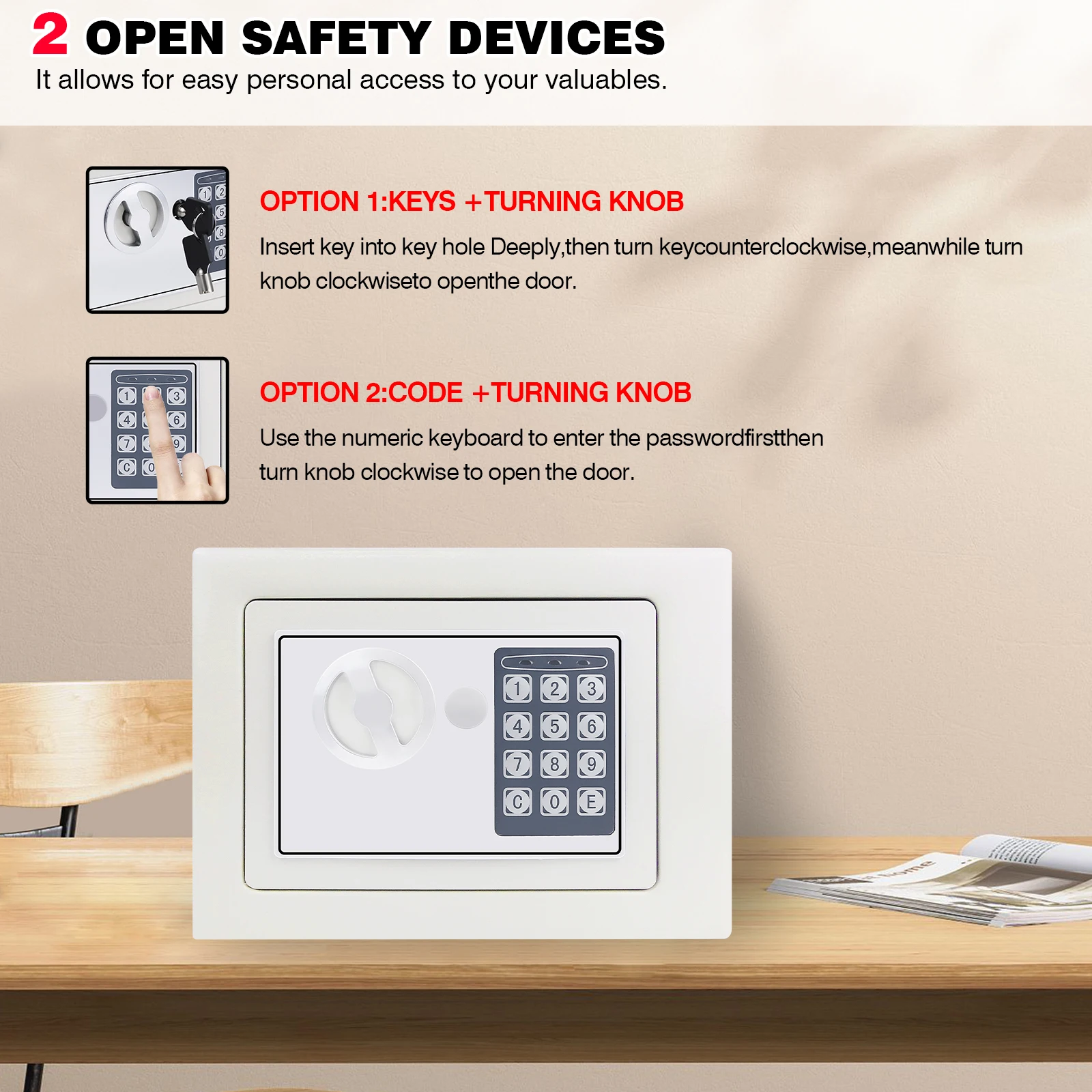Safes for Home Fireproof Waterproof with 2 Manual Override Keys,Security Safe Cash Box with Double Digital Keypad and Key