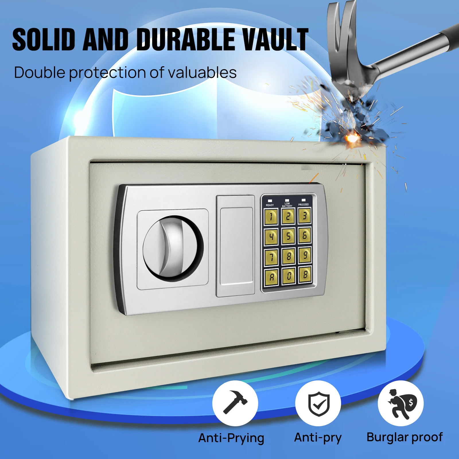 Safes for Home Fireproof Waterproof with 2 Manual Override Keys,Security Safe Cash Box with Double Digital Keypad and Key
