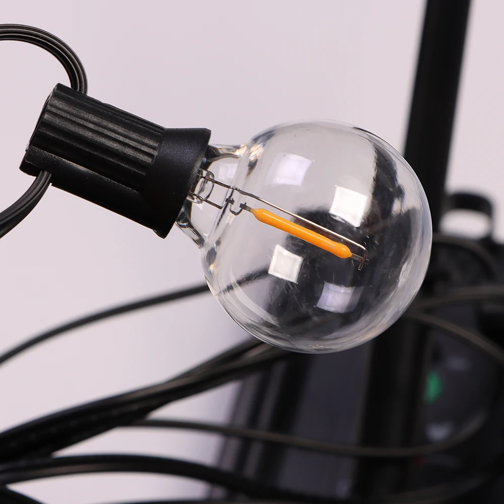 12M 30 LEDS G40 Solar String Lights Outdoor Patio Lights Solar & USB Powered Waterproof Globe Hanging Lights with Shatterproof