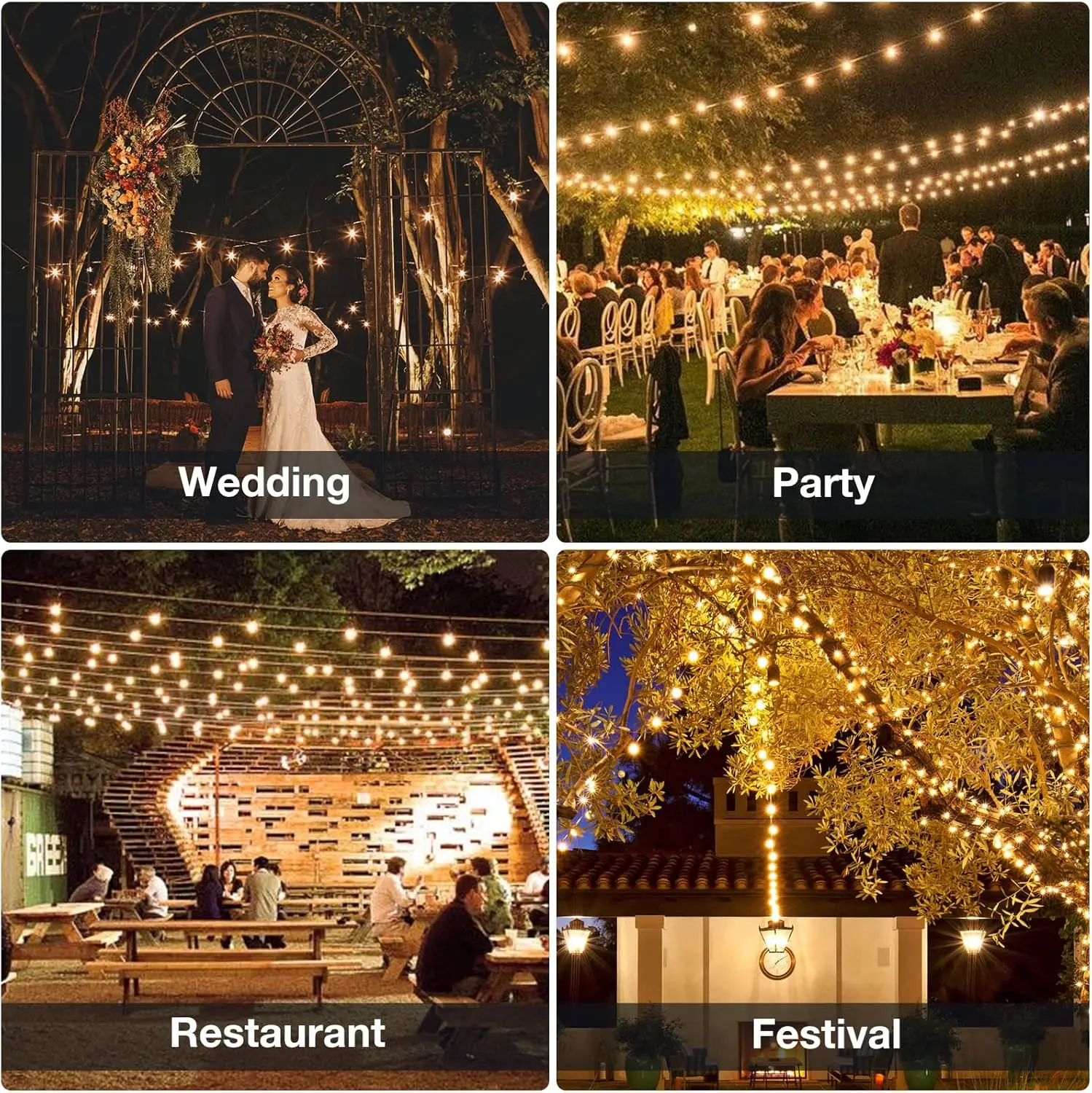12M 30 LEDS G40 Solar String Lights Outdoor Patio Lights Solar & USB Powered Waterproof Globe Hanging Lights with Shatterproof
