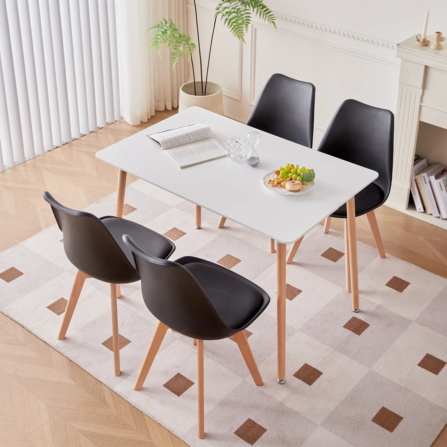 Set of 4 / 6 Nordic Medieval Dining Chairs PU Padded Seat Beech Wood Legs Desk Chairs for Dining Room Bedroom Balcony Restaurant