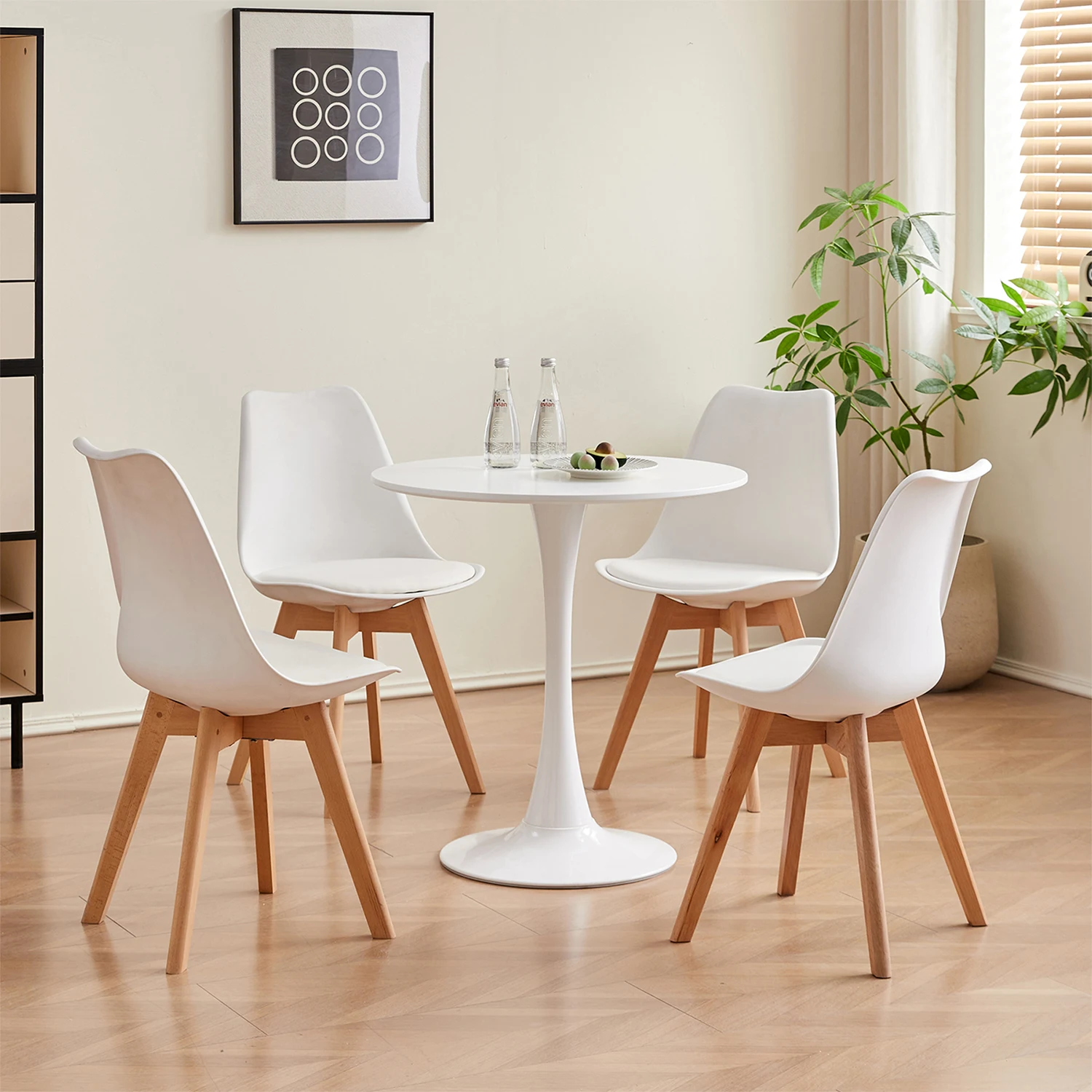 Set of 4 / 6 Nordic Medieval Dining Chairs PU Padded Seat Beech Wood Legs Desk Chairs for Dining Room Bedroom Balcony Restaurant