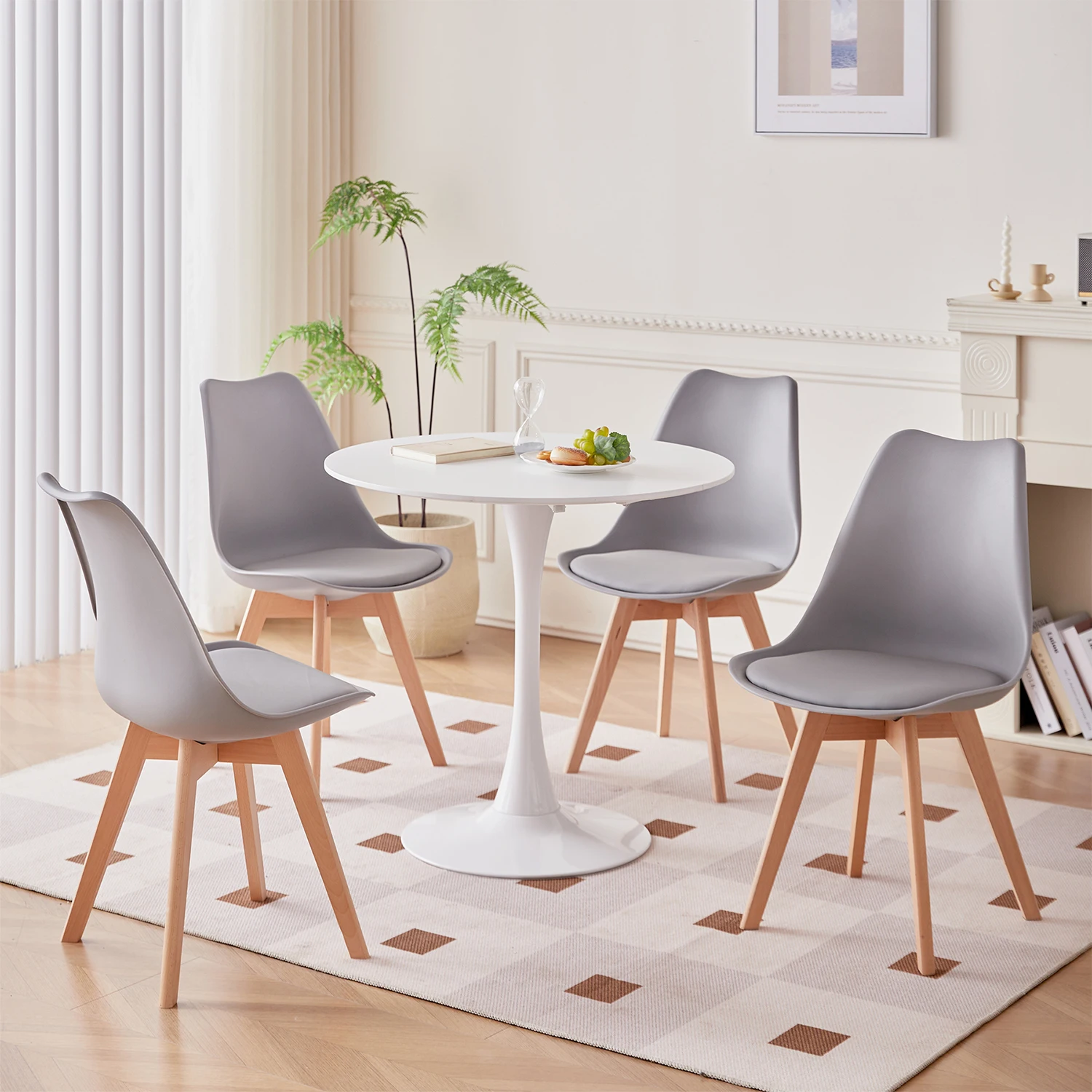 Set of 4 / 6 Nordic Medieval Dining Chairs PU Padded Seat Beech Wood Legs Desk Chairs for Dining Room Bedroom Balcony Restaurant