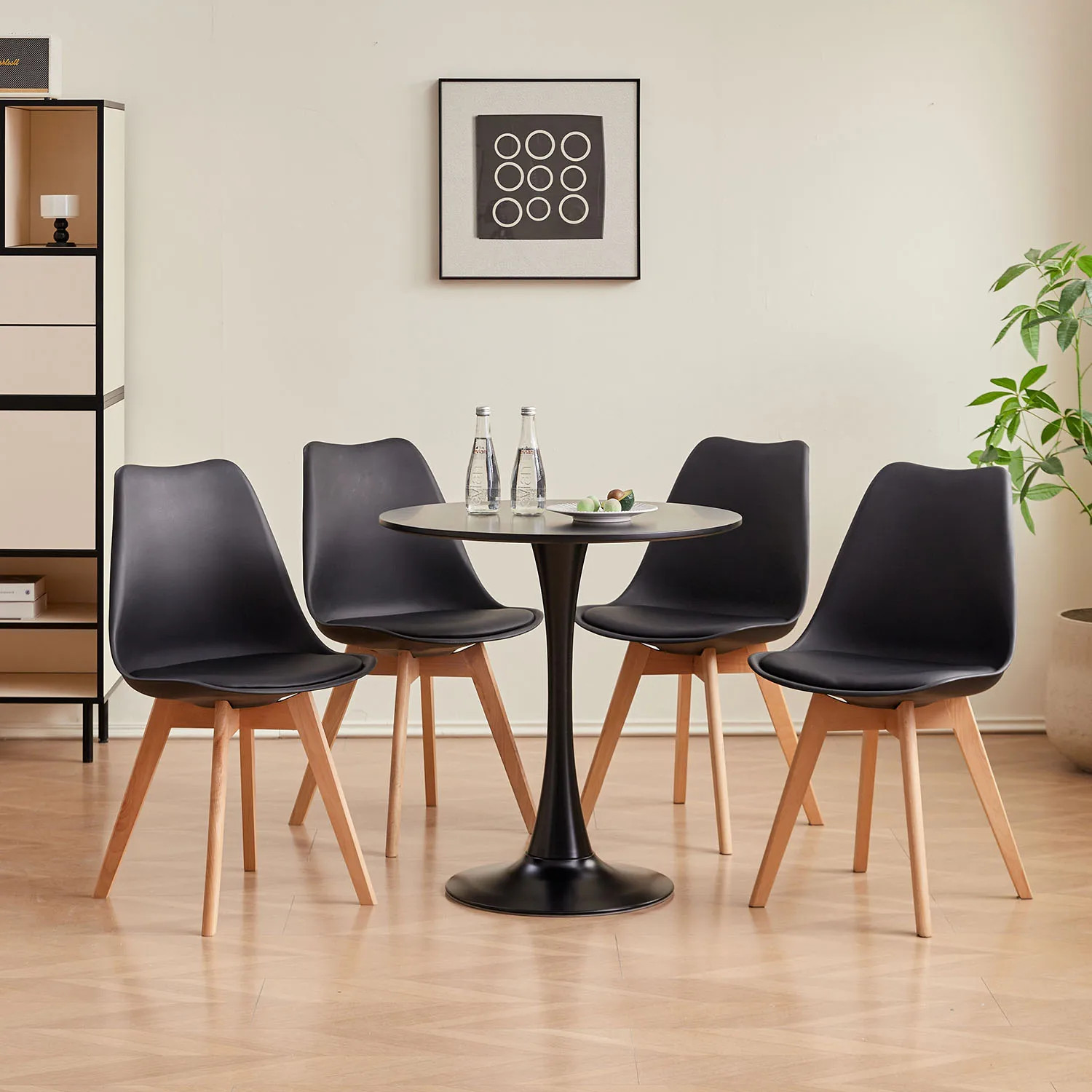 Set of 4 / 6 Nordic Medieval Dining Chairs PU Padded Seat Beech Wood Legs Desk Chairs for Dining Room Bedroom Balcony Restaurant