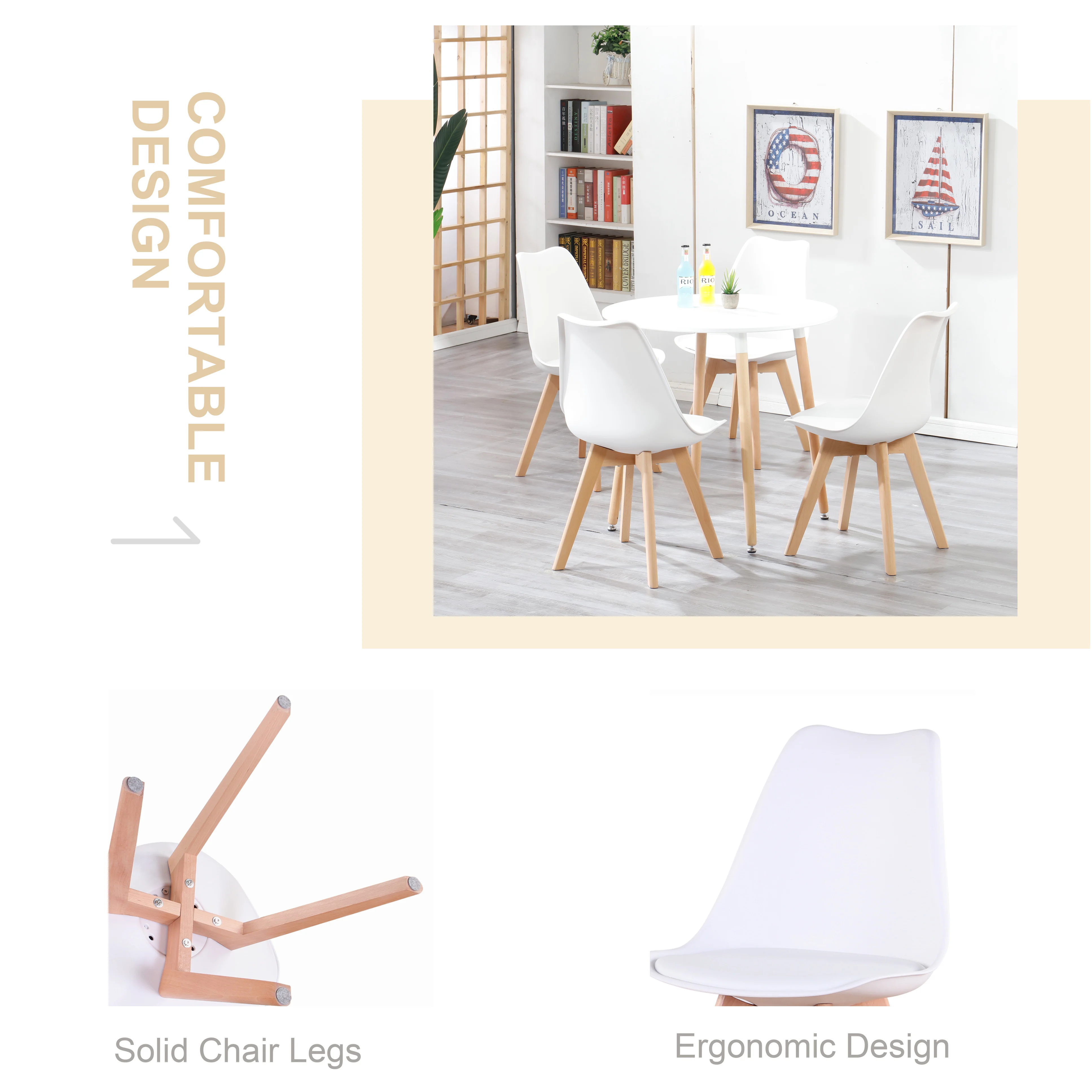 Set of 4 / 6 Nordic Medieval Dining Chairs PU Padded Seat Beech Wood Legs Desk Chairs for Dining Room Bedroom Balcony Restaurant