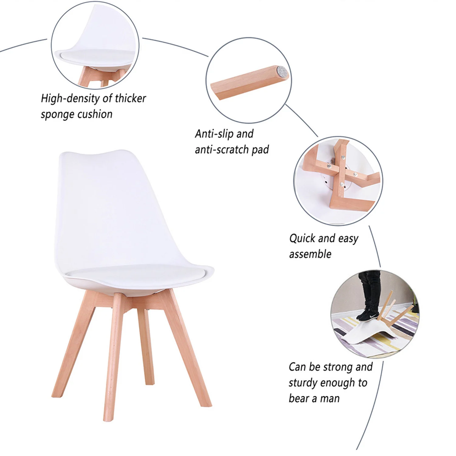 Set of 4 / 6 Nordic Medieval Dining Chairs PU Padded Seat Beech Wood Legs Desk Chairs for Dining Room Bedroom Balcony Restaurant